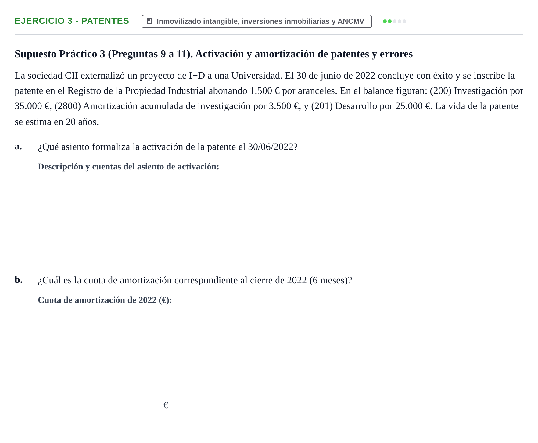 Enunciado: Ejercicio 3 - Patentes · Comptabilitat II UB 2021
