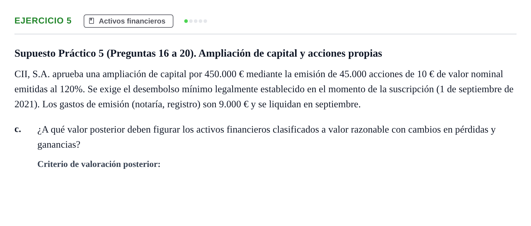 Enunciado: Ejercicio 5 - Activos financieros · Comptabilitat II UB 2021