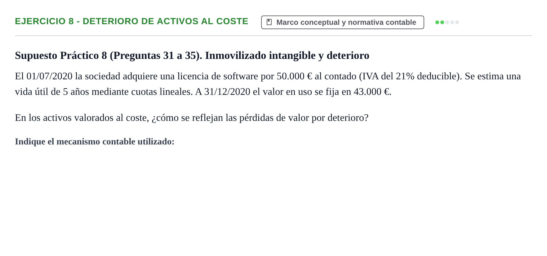 Enunciado: Ejercicio 8 - Deterioro de activos al coste · Comptabilitat II UB 2021