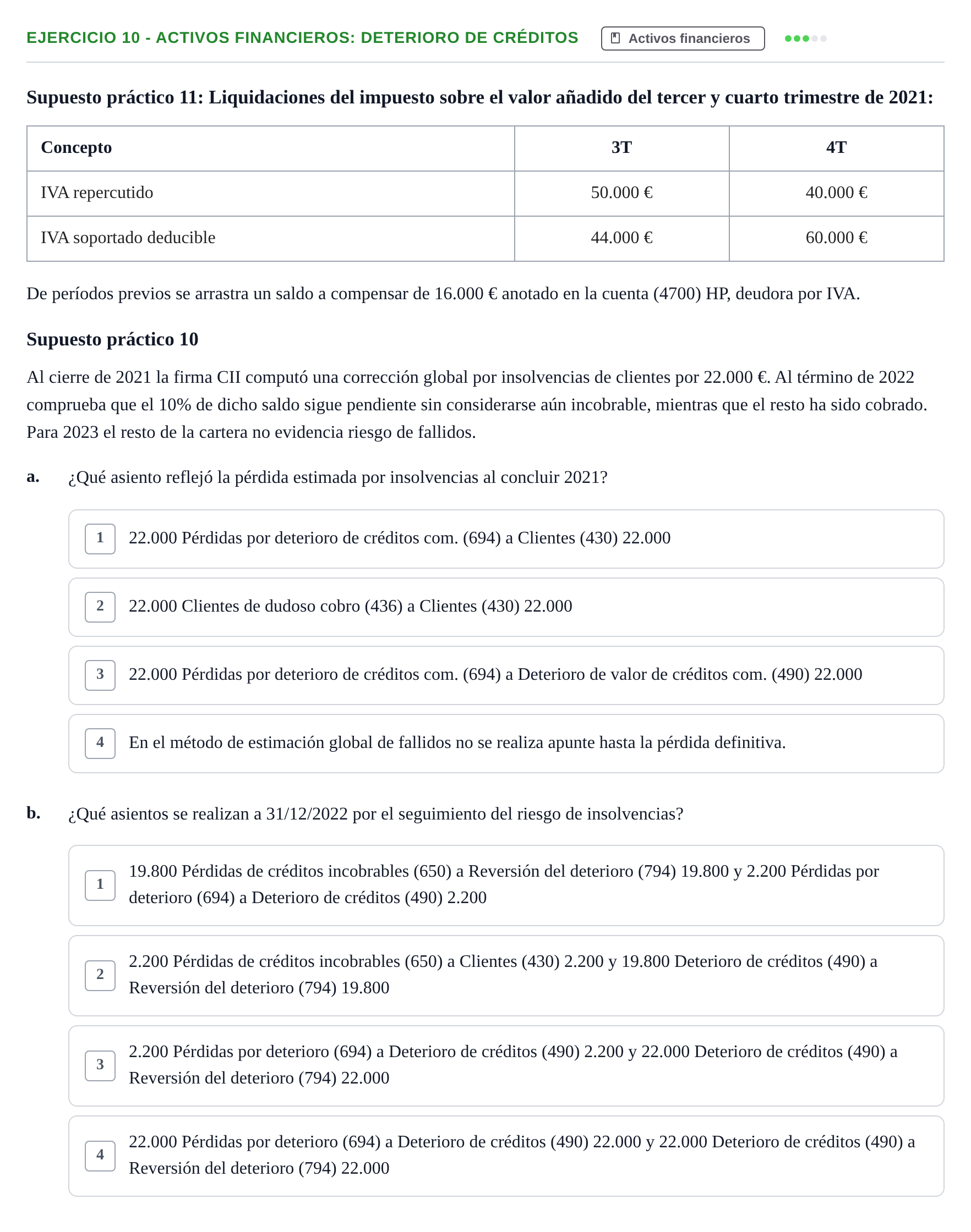 Enunciado: Ejercicio 10 - Activos financieros: deterioro de créditos · Comptabilitat II UB 2021