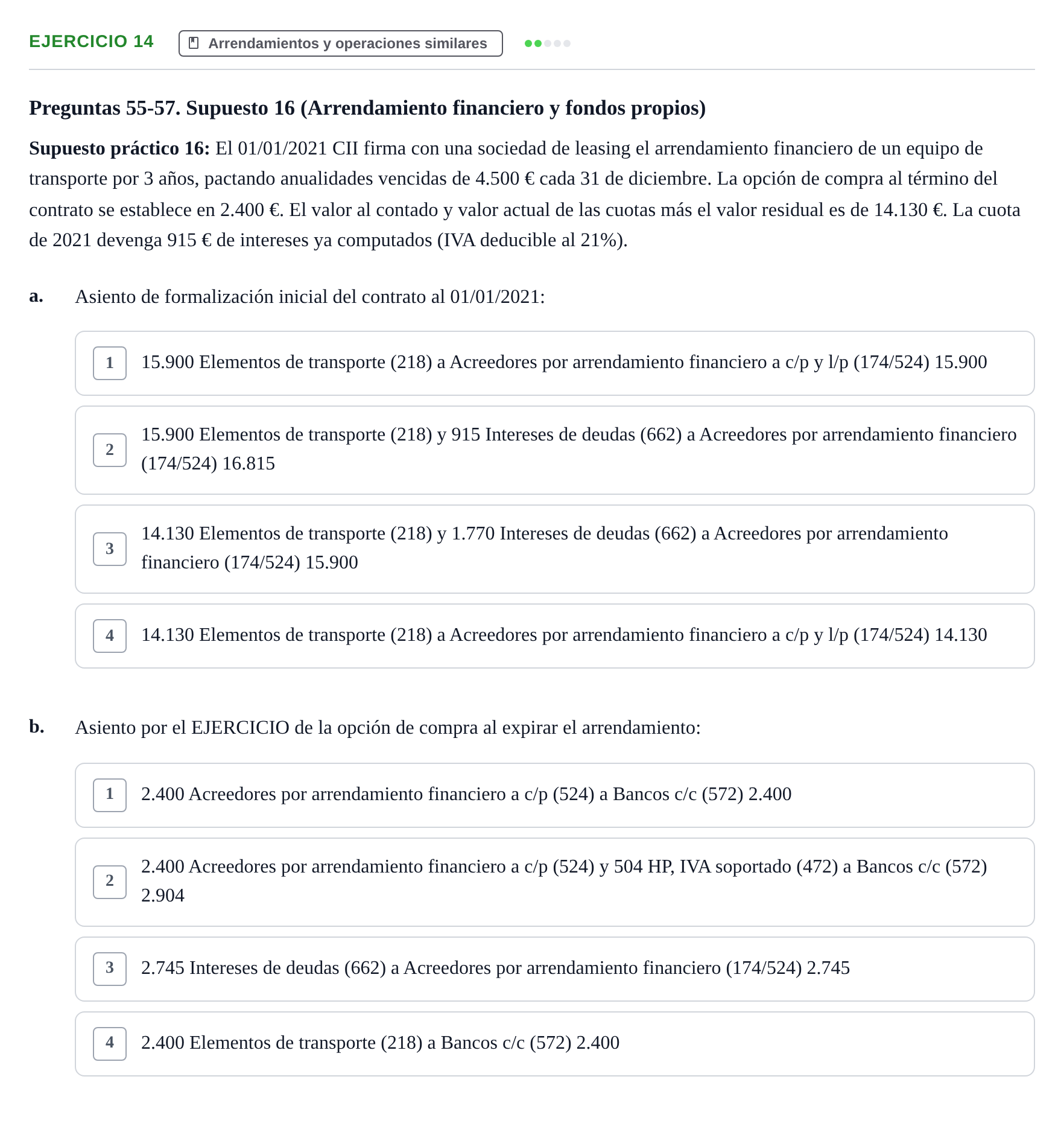 Enunciado: Ejercicio 14 - Arrendamientos · Comptabilitat II UB 2021
