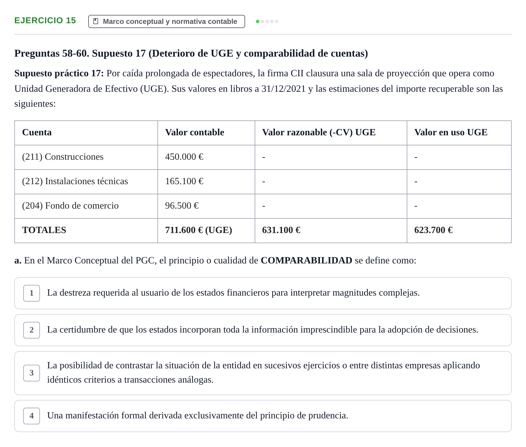 Enunciado: Ejercicio 15 - Marco conceptual · Comptabilitat II UB 2021