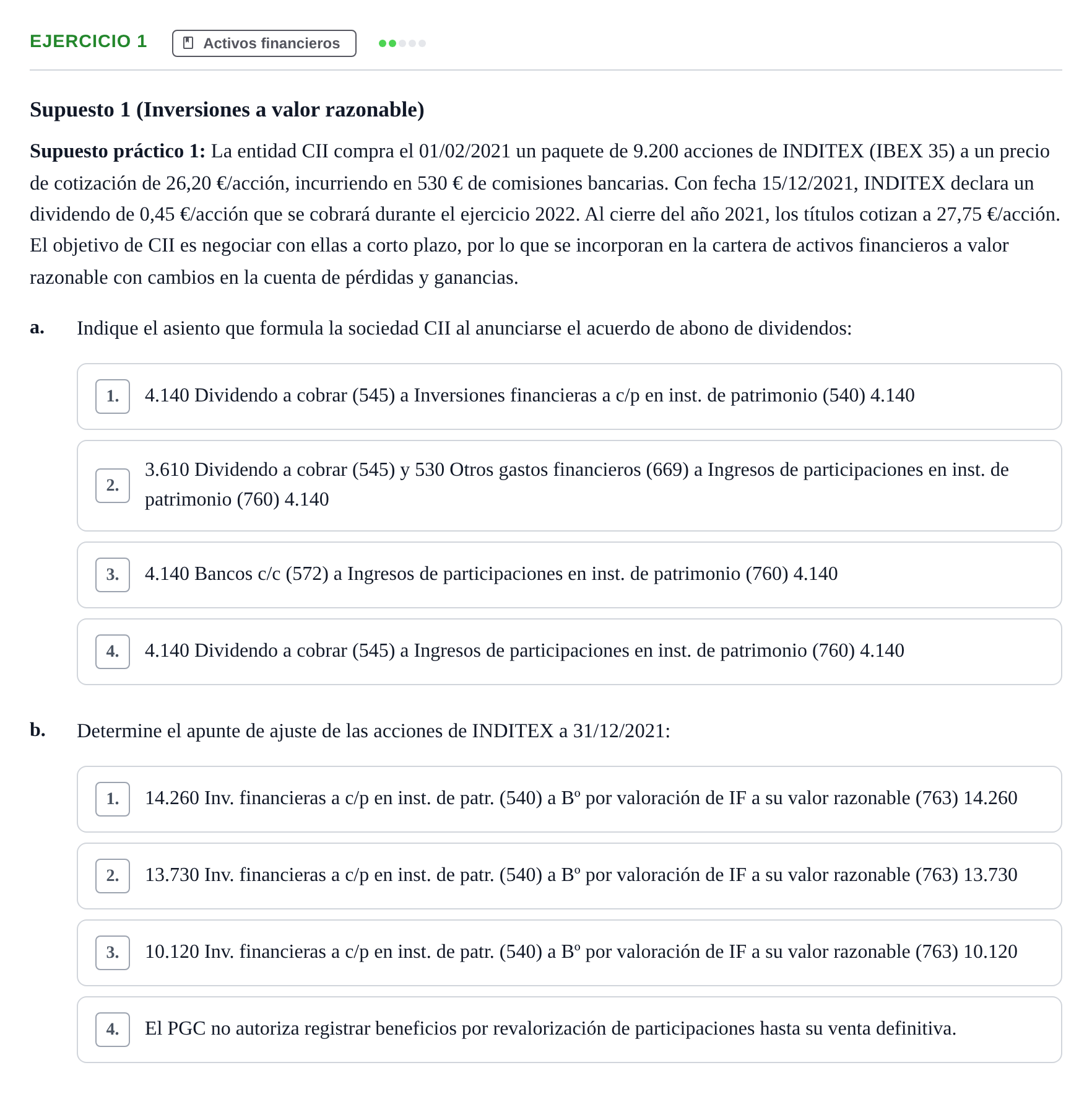 Enunciado: Ejercicio 1 - Activos financieros · Comptabilitat II UB 2021