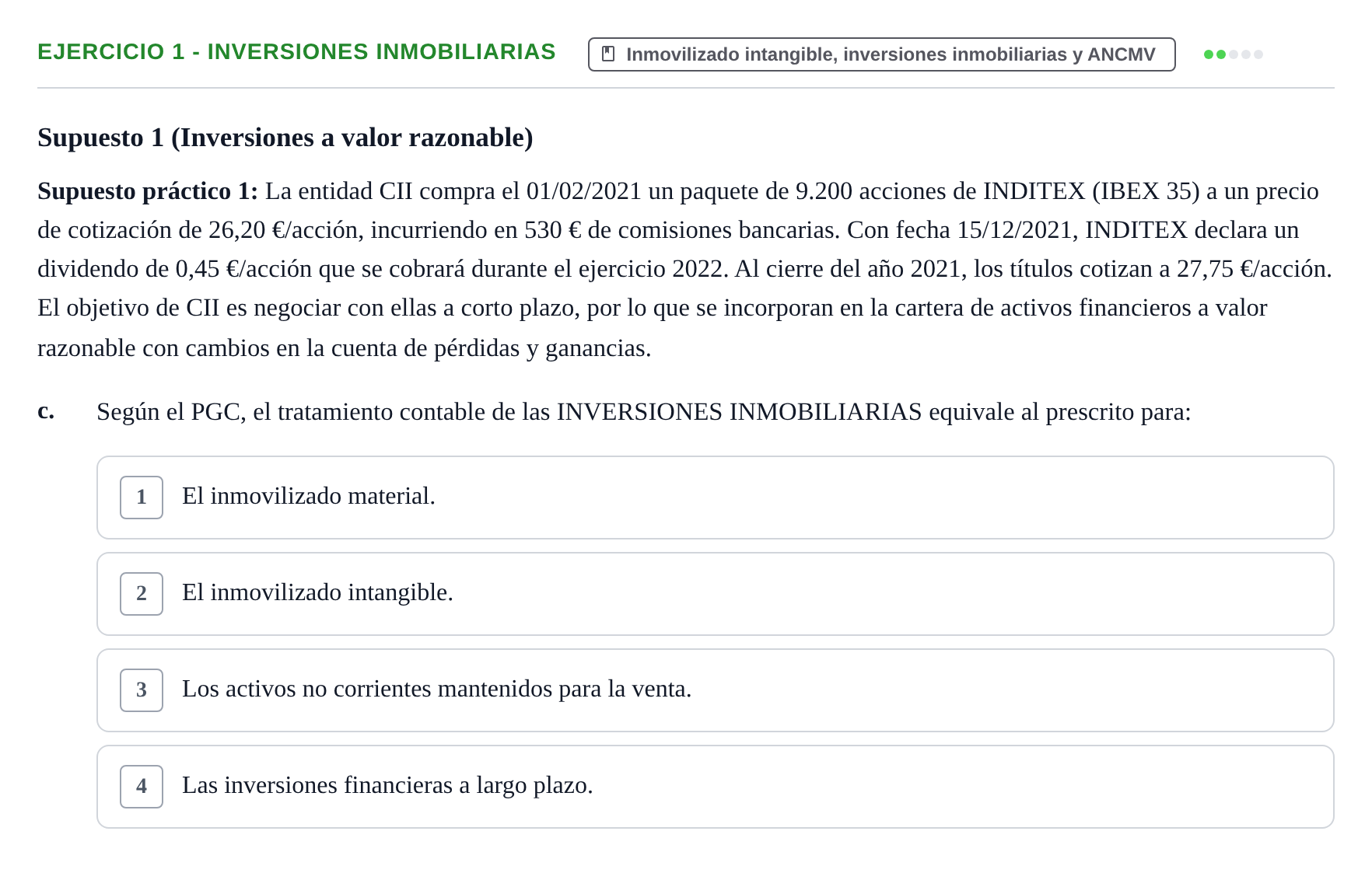 Enunciado: Ejercicio 1 - Inversiones inmobiliarias · Comptabilitat II UB 2021