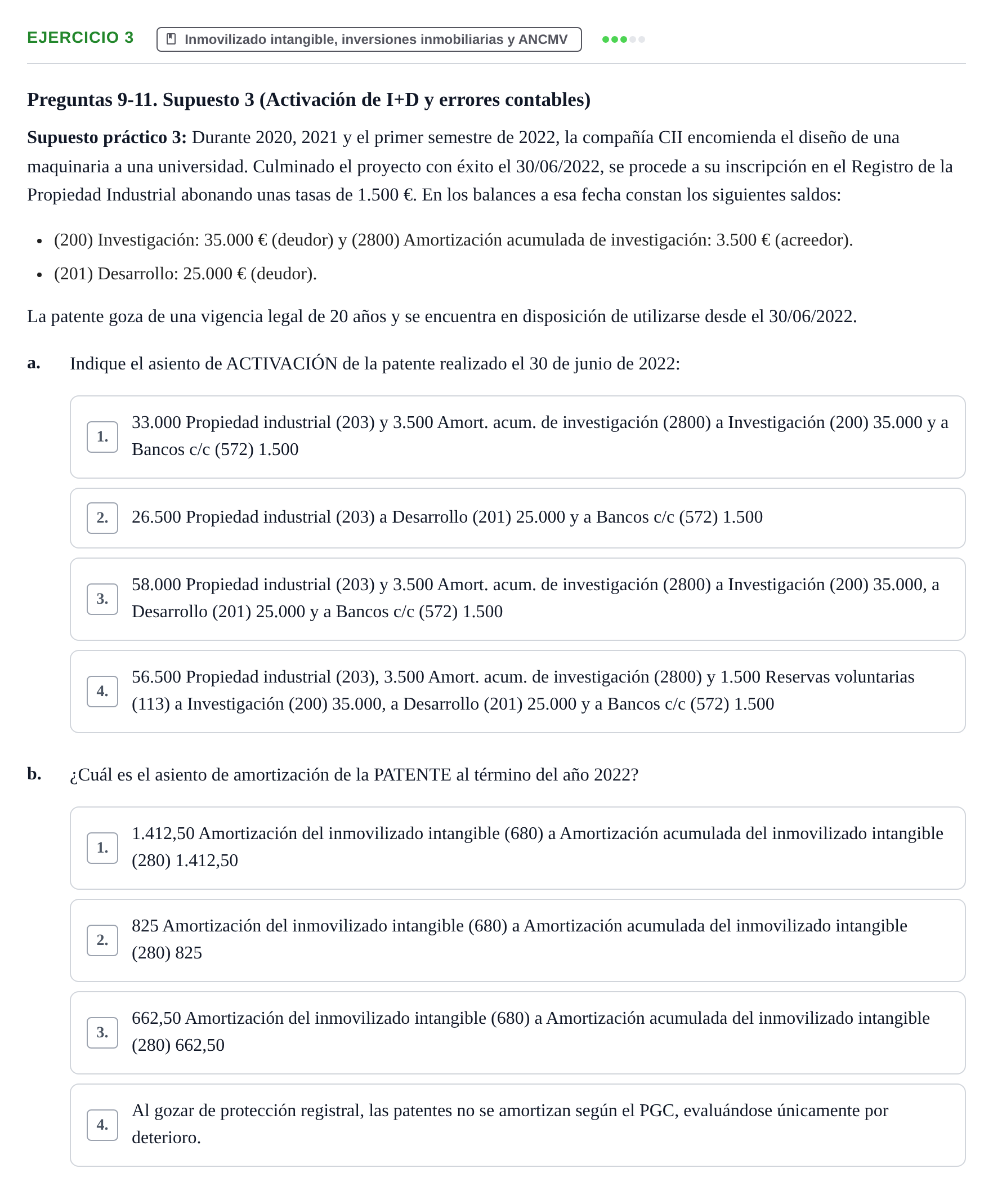 Enunciado: Ejercicio 3 - Inmovilizado intangible · Comptabilitat II UB 2021