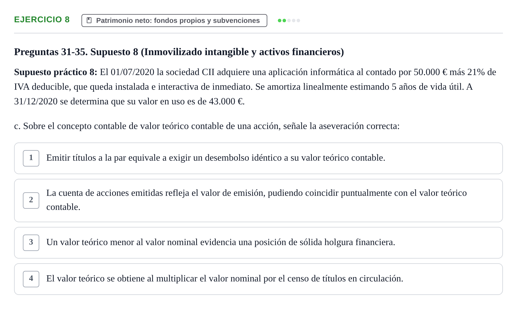 Enunciado: Ejercicio 8 - Patrimonio neto: fondos propios · Comptabilitat II UB 2021
