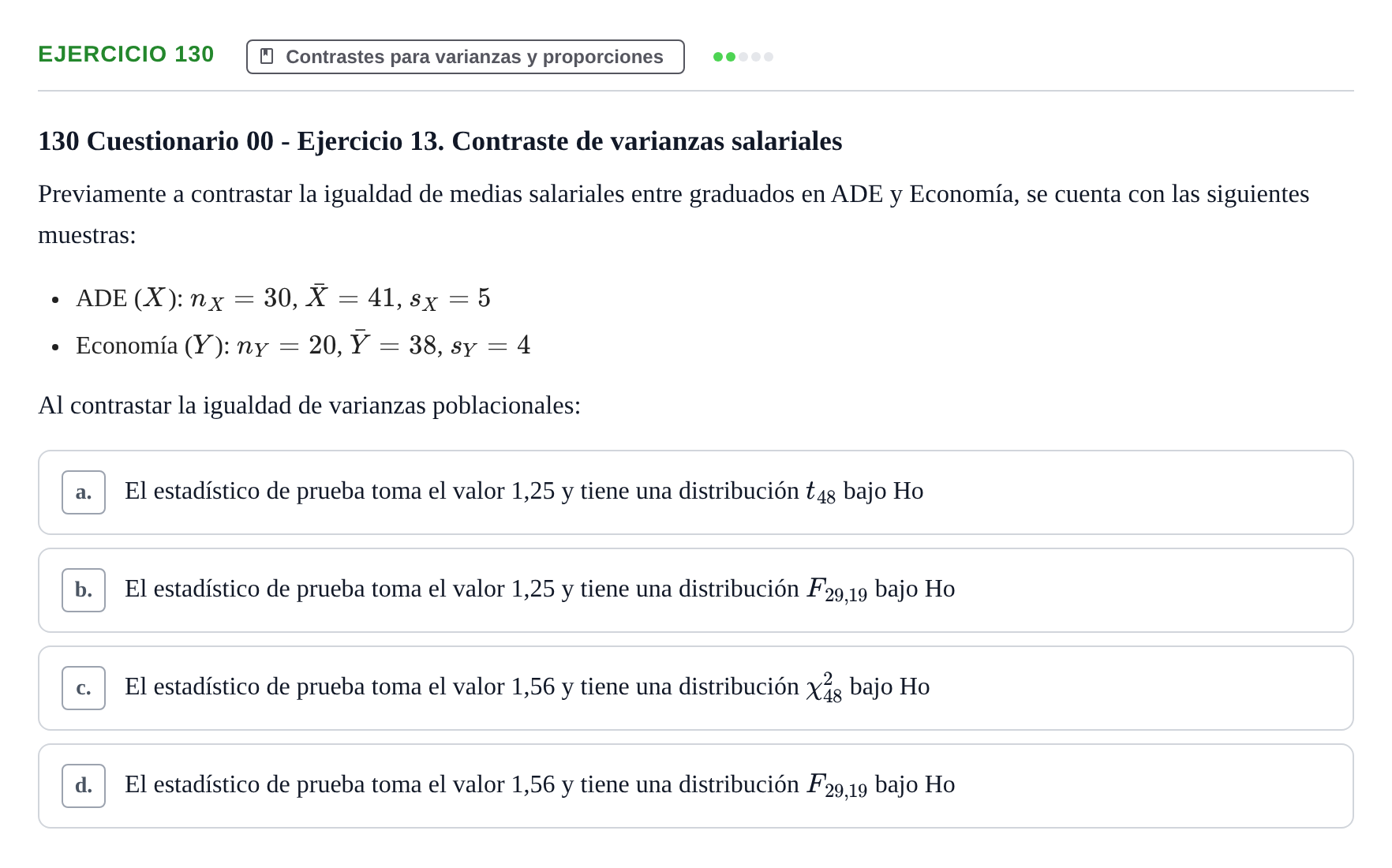 Enunciado: Problema 130 · Estadística II UB Colección de exámenes resueltos de Estadística II (Parte 1)