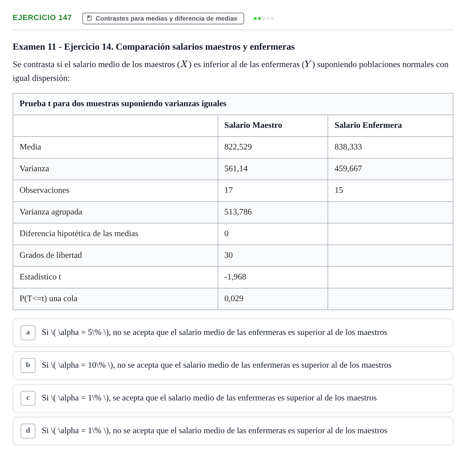 Enunciado: Problema 147 · Estadística II UB Colección de exámenes resueltos de Estadística II (Parte 1)