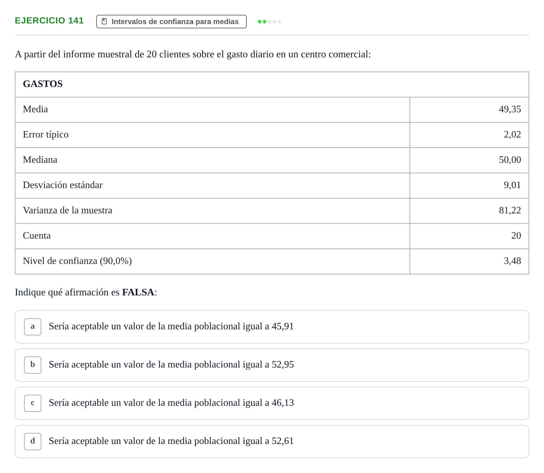 Enunciado: Problema 141 · Estadística II UB Colección de exámenes resueltos de Estadística II (Parte 1)