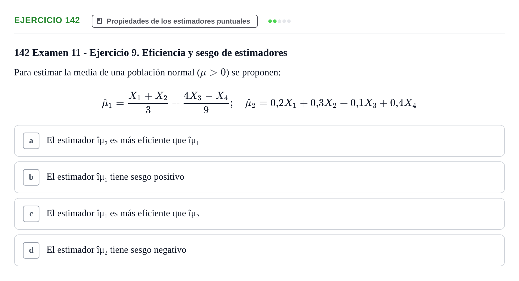 Enunciado: Problema 142 · Estadística II UB Colección de exámenes resueltos de Estadística II (Parte 1)