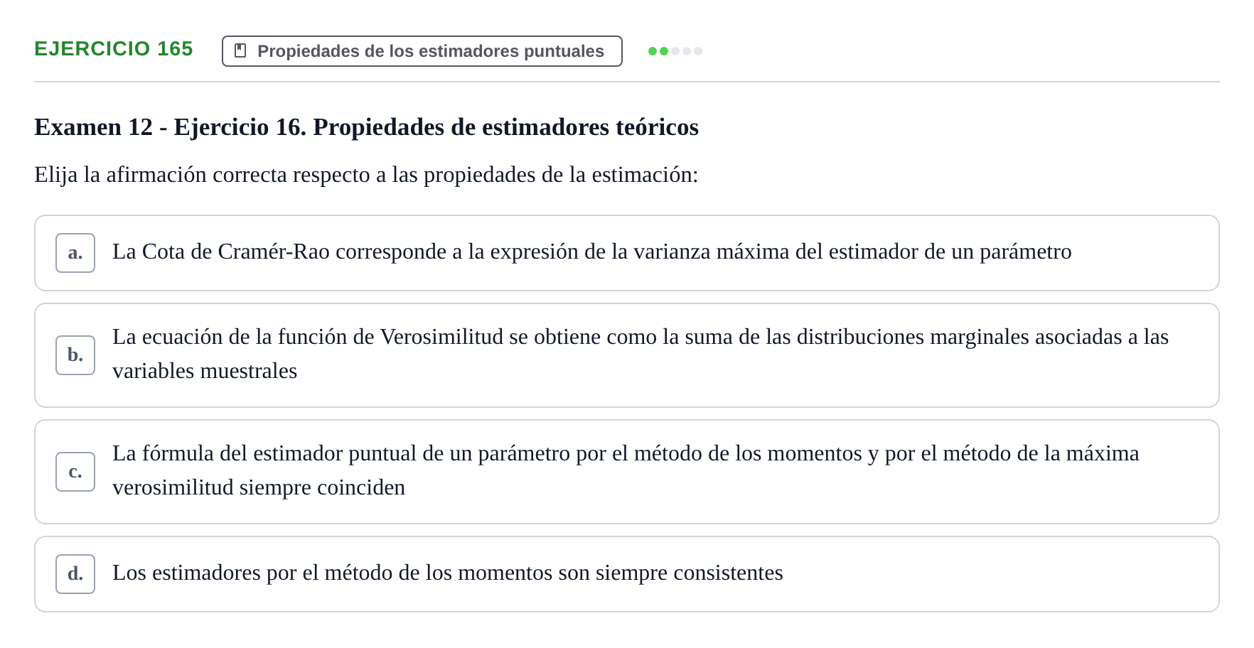 Enunciado: Problema 165 · Estadística II UB Colección de exámenes resueltos de Estadística II (Parte 1)
