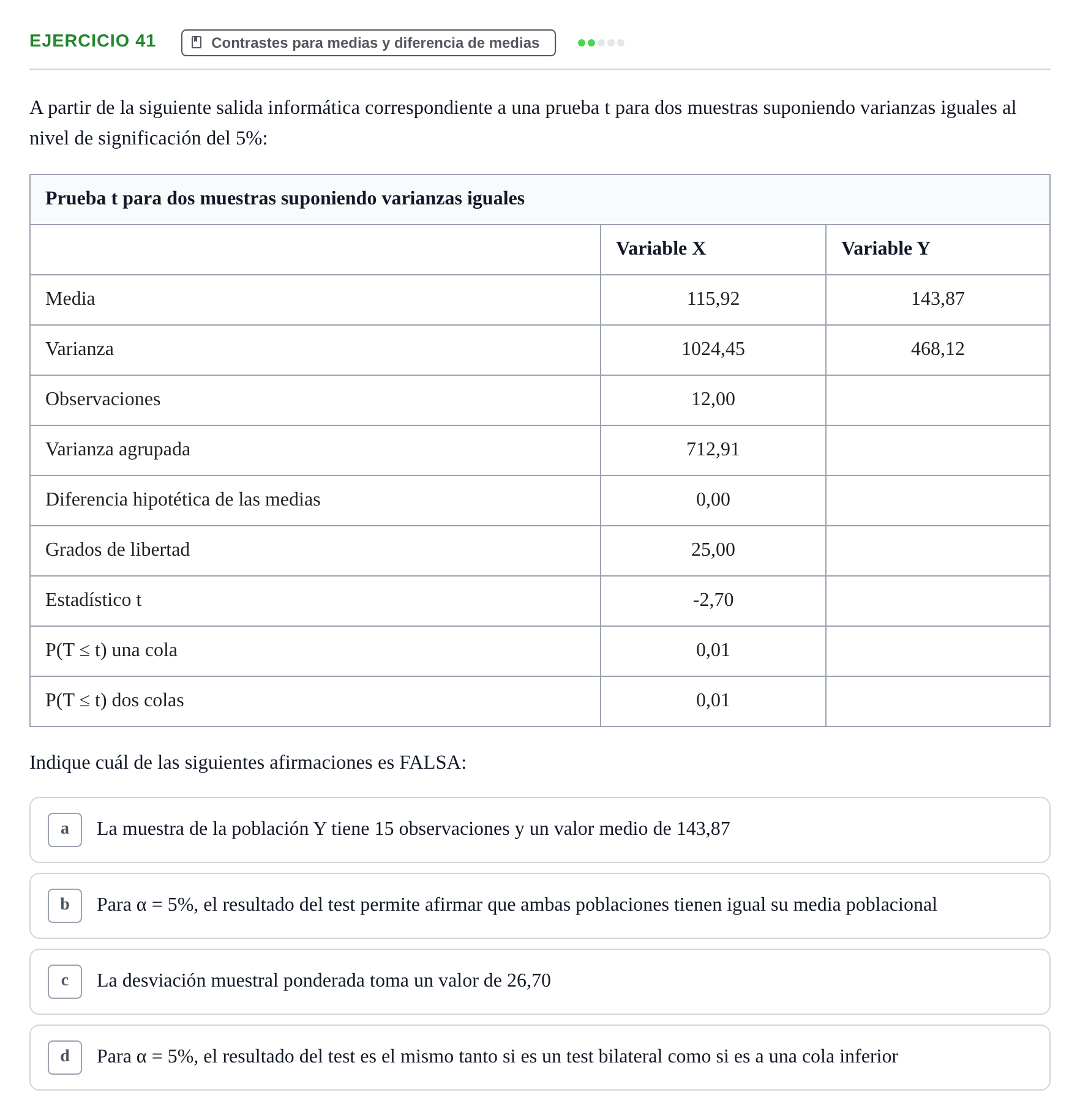 Enunciado: Problema 41 · Estadística II UB Colección de exámenes resueltos de Estadística II (Parte 1)