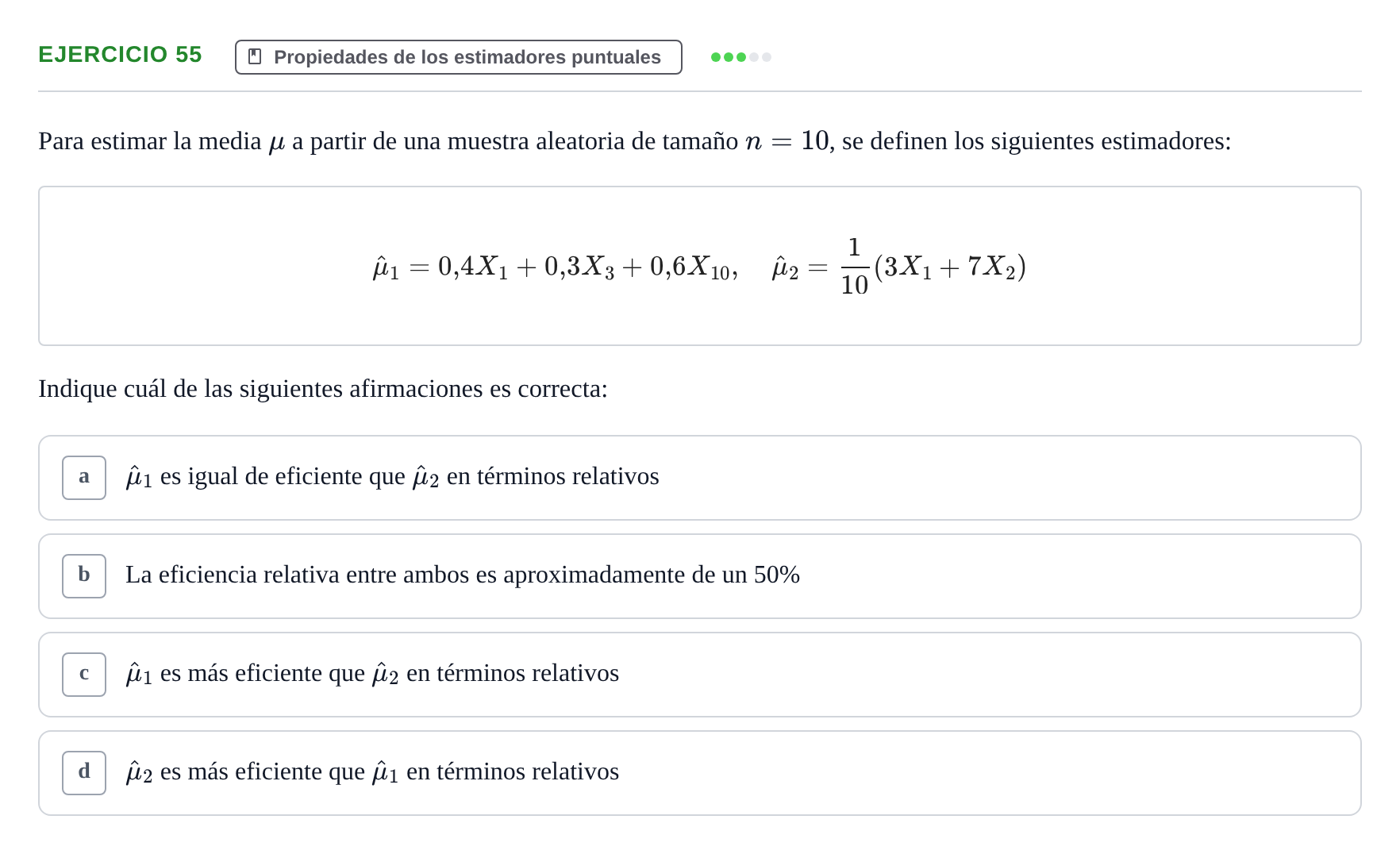 Enunciado: Problema 55 · Estadística II UB Colección de exámenes resueltos de Estadística II (Parte 1)
