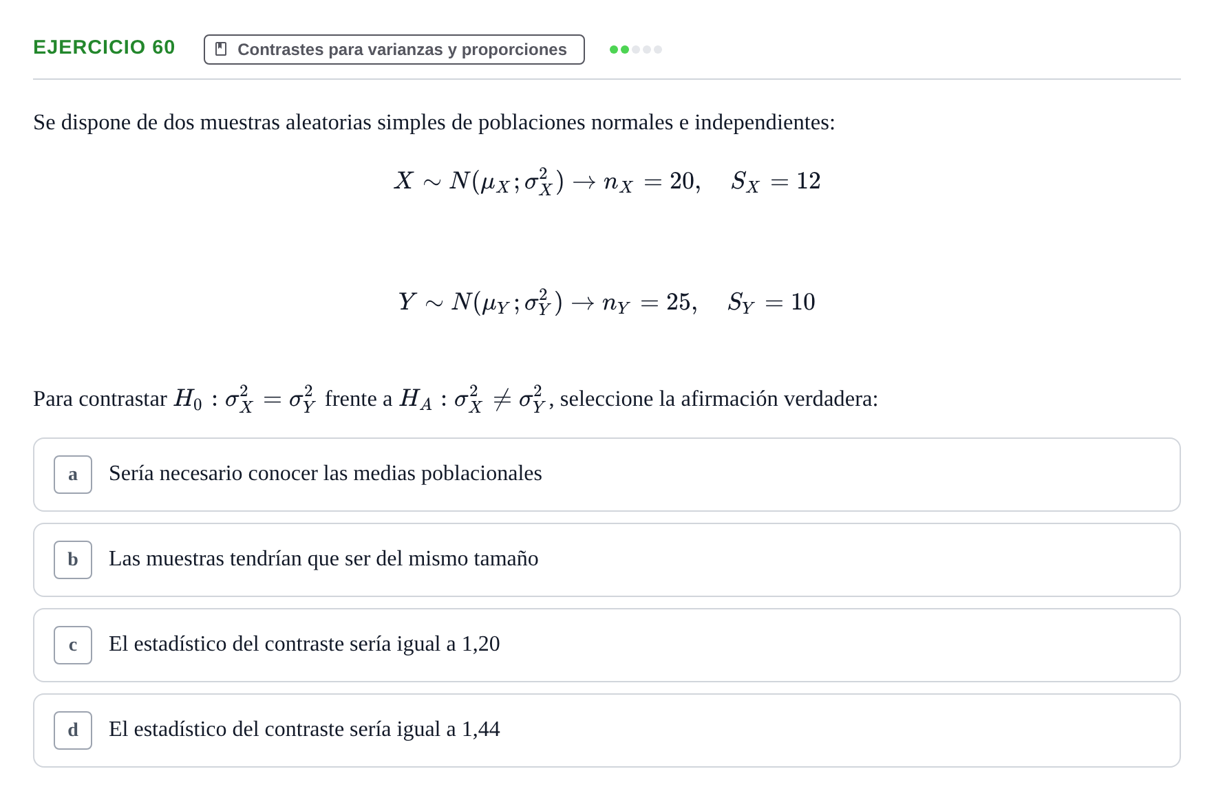 Enunciado: Problema 60 · Estadística II UB Colección de exámenes resueltos de Estadística II (Parte 1)