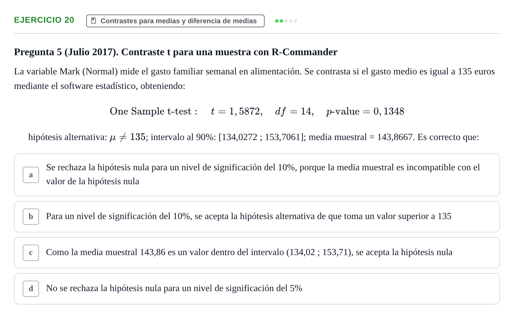 Enunciado: Problema 20 · Estadística II UB Colección de exámenes resueltos de Estadística II (Parte 1)