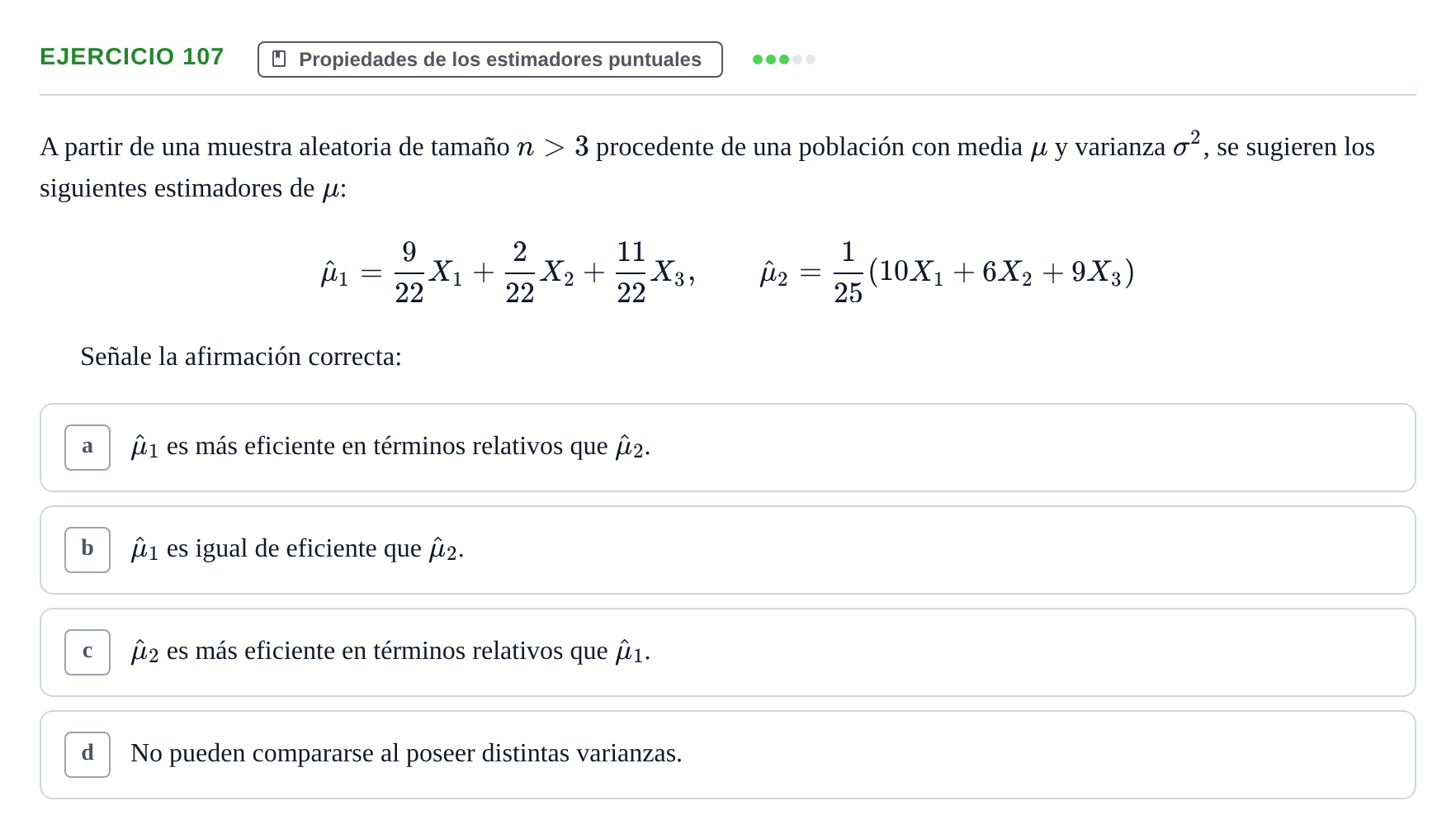 Enunciado: Problema 107 · Estadística II UB Colección de exámenes resueltos de Estadística II (Parte 1)