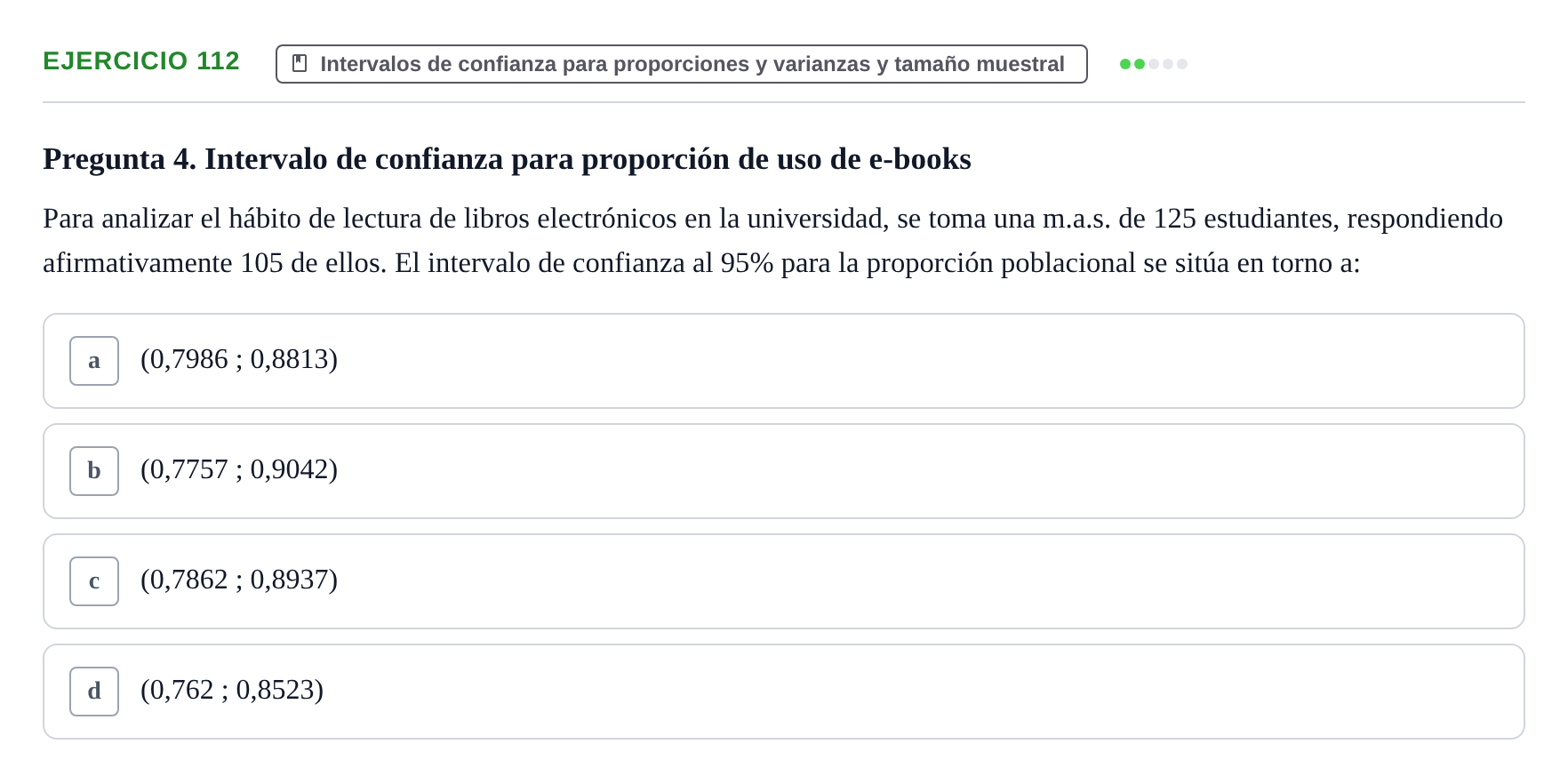 Enunciado: Problema 112 · Estadística II UB Colección de exámenes resueltos de Estadística II (Parte 1)