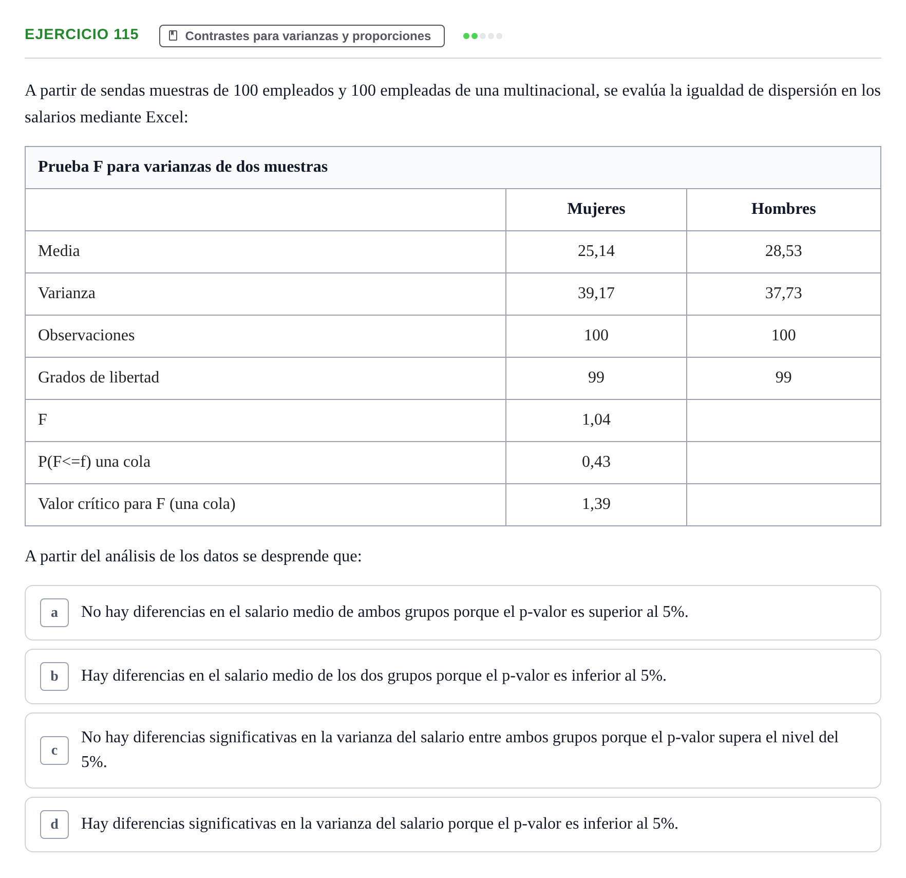 Enunciado: Problema 115 · Estadística II UB Colección de exámenes resueltos de Estadística II (Parte 1)