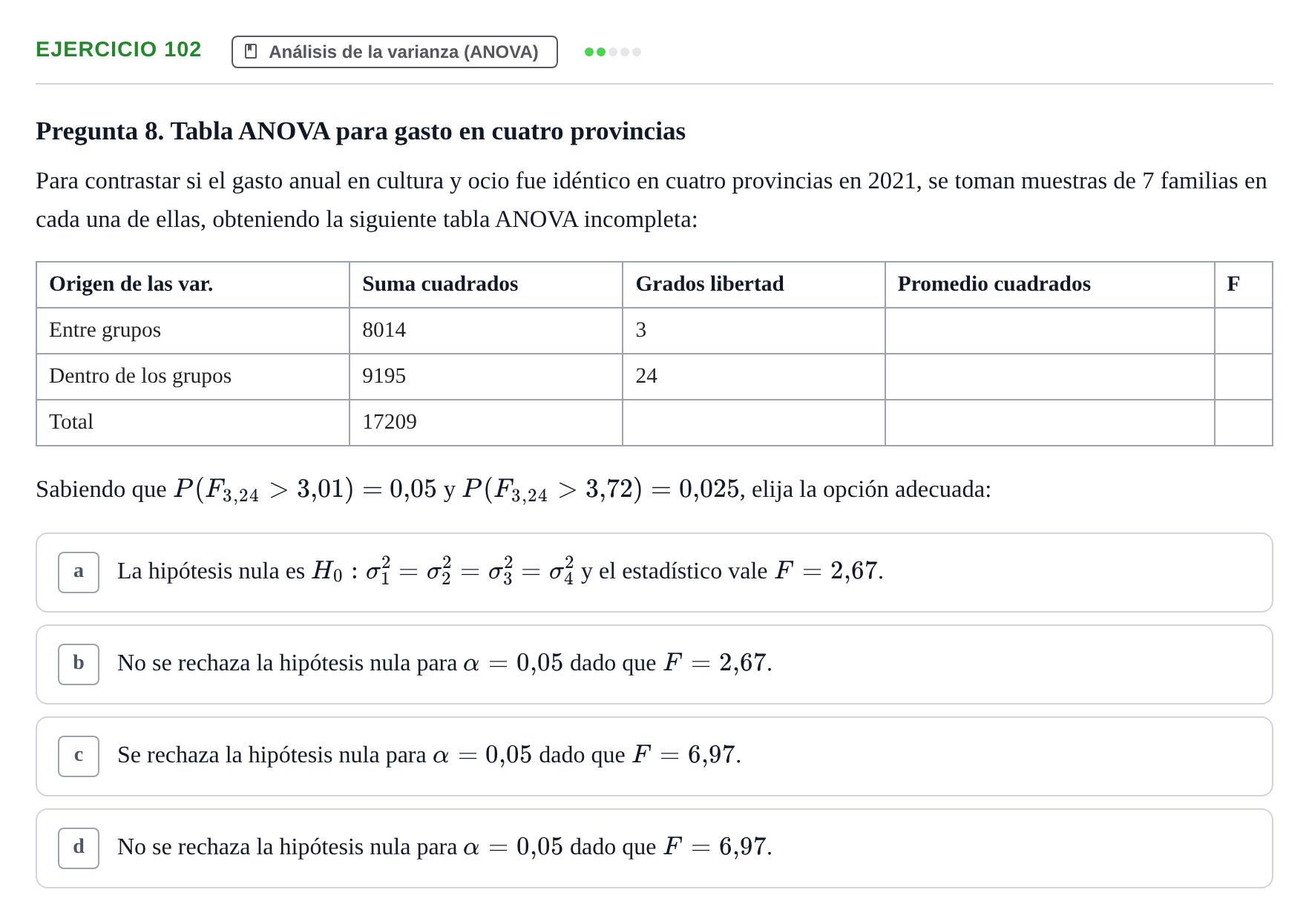 Enunciado: Problema 102 · Estadística II UB Colección de exámenes resueltos de Estadística II (Parte 1)