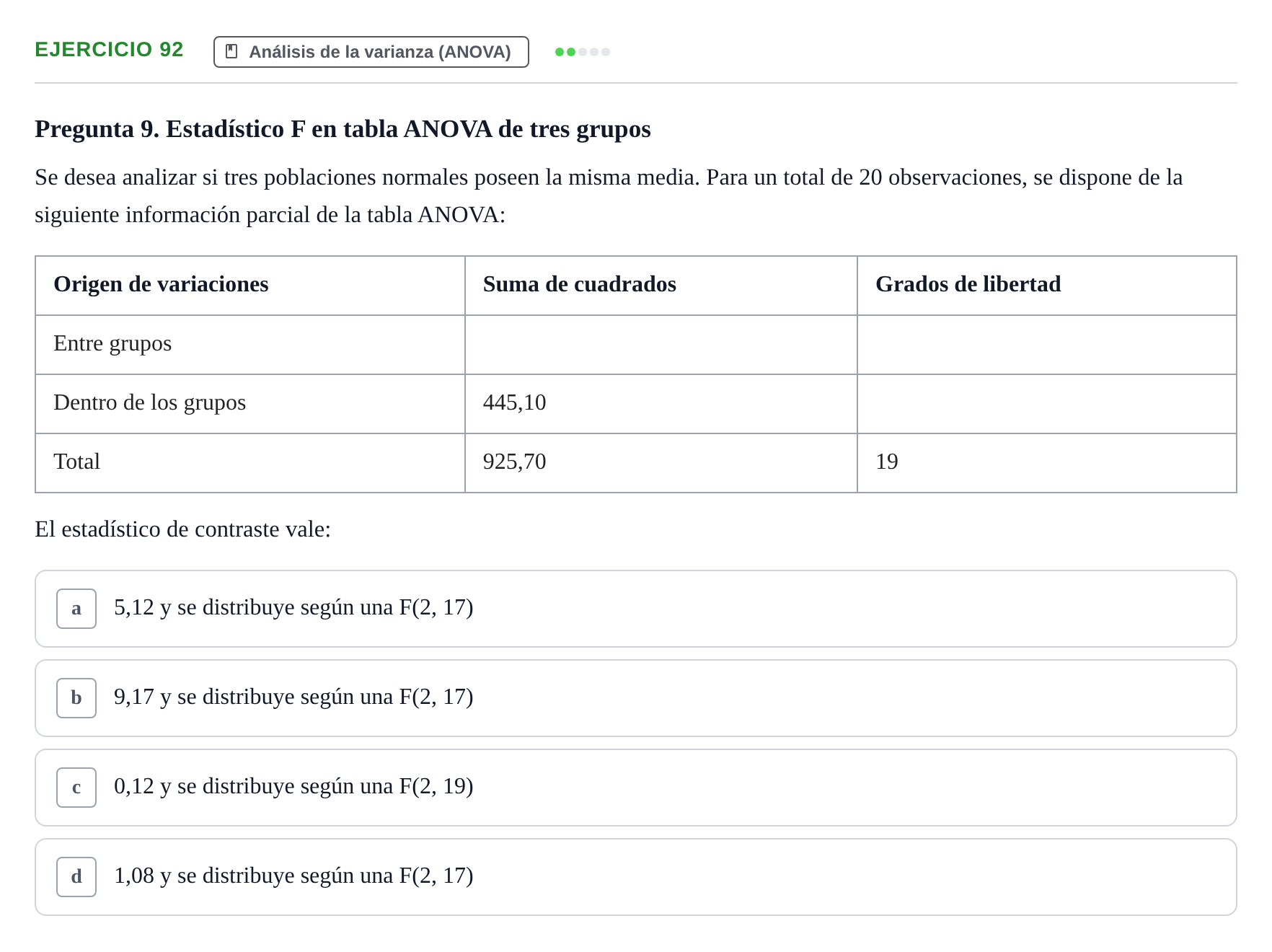 Enunciado: Problema 92 · Estadística II UB Colección de exámenes resueltos de Estadística II (Parte 1)