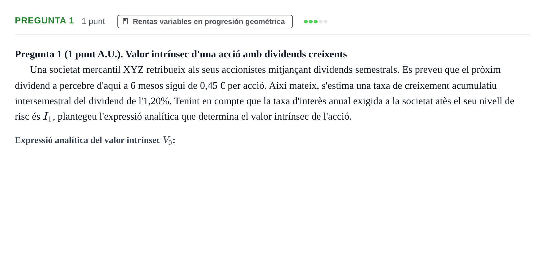 Enunciado: Pregunta 1 · Matemàtica Financera UB 2023