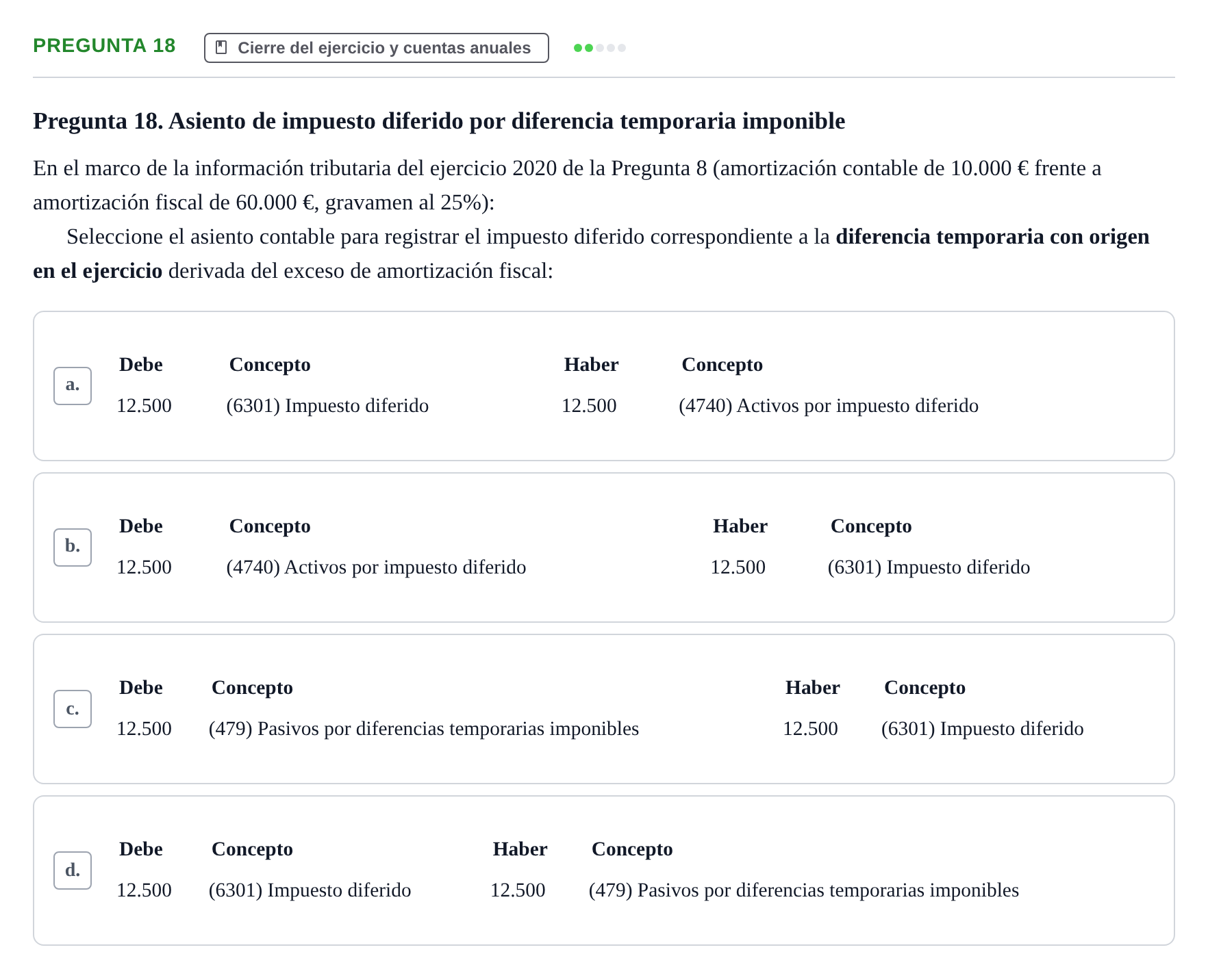 Enunciado: Pregunta 18 · Comptabilitat II UB Examen Final de Contabilidad Financiera II (Parte 1)