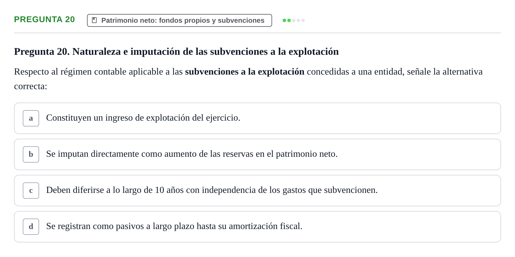 Enunciado: Pregunta 20 · Comptabilitat II UB Examen Final de Contabilidad Financiera II (Parte 1)