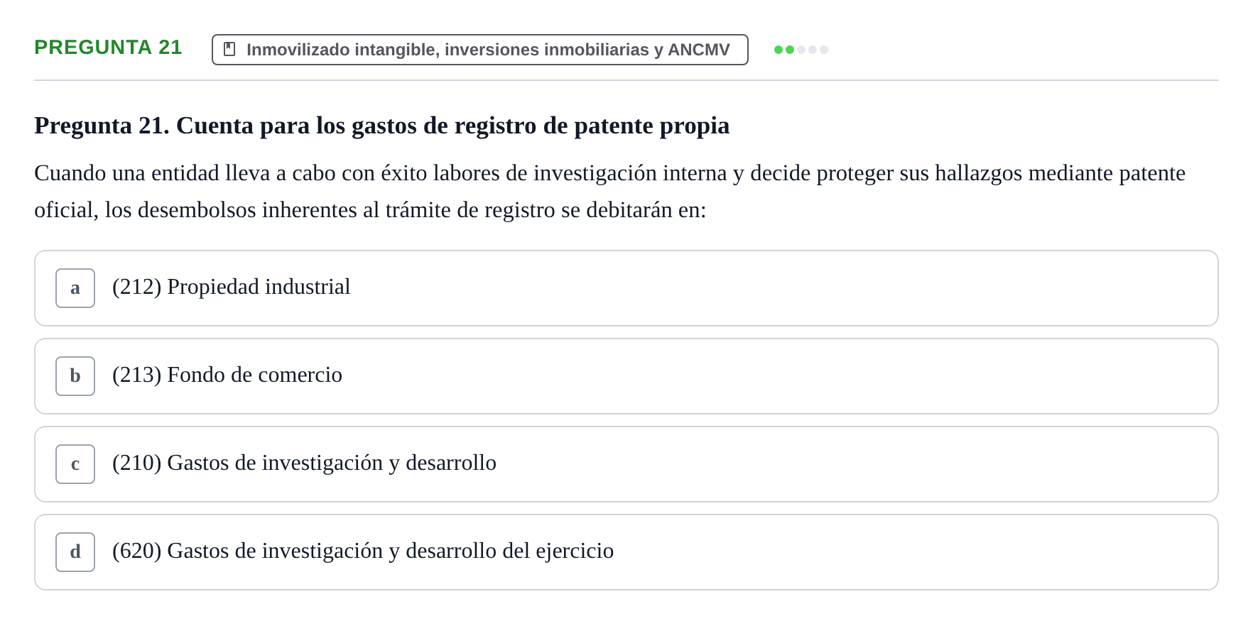 Enunciado: Pregunta 21 · Comptabilitat II UB Examen Final de Contabilidad Financiera II (Parte 1)