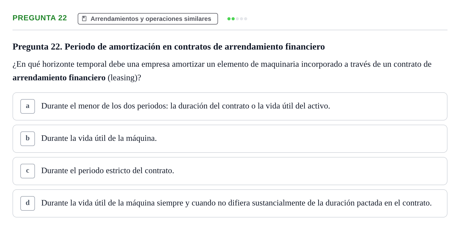 Enunciado: Pregunta 22 · Comptabilitat II UB Examen Final de Contabilidad Financiera II (Parte 1)
