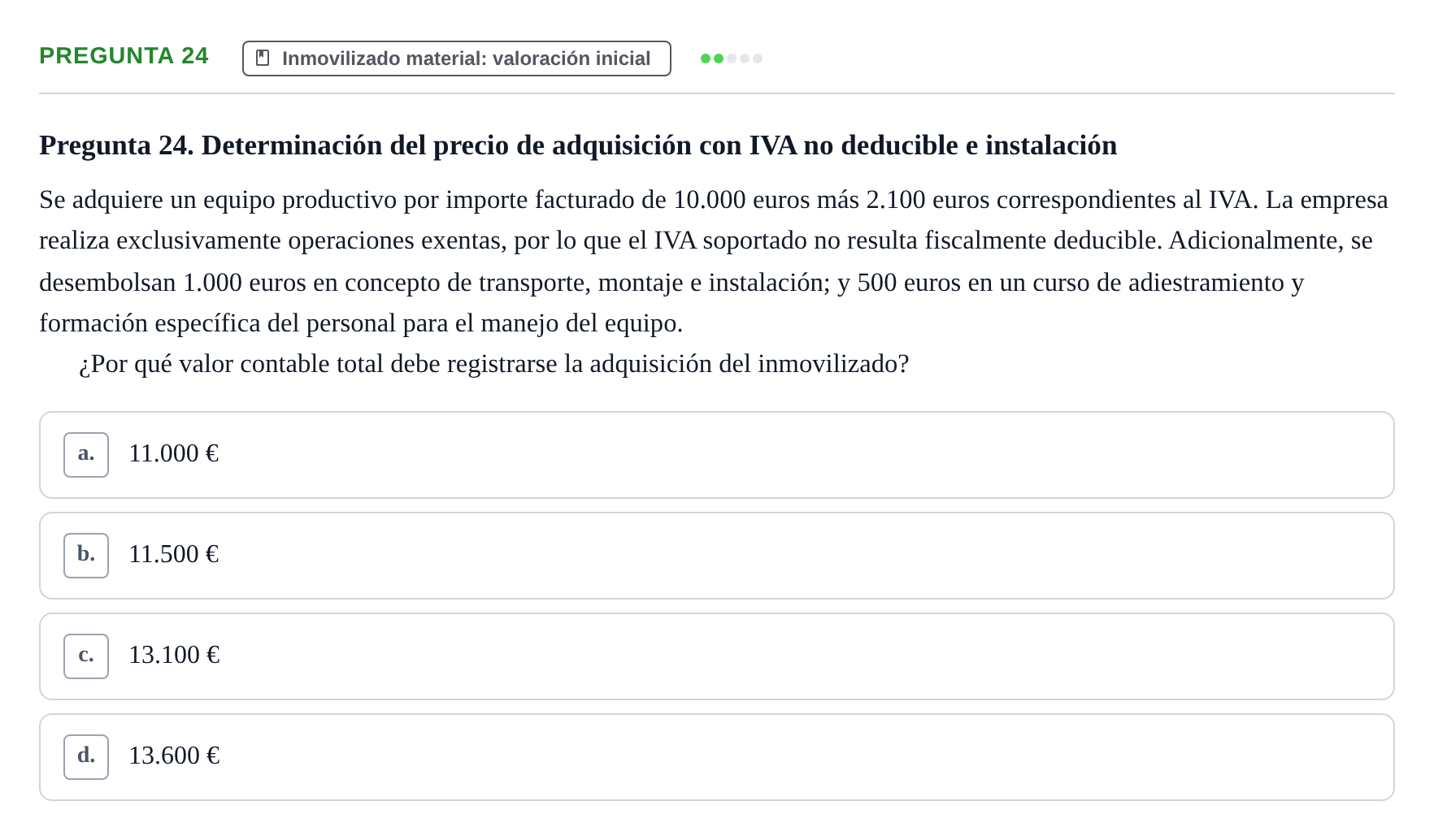 Enunciado: Pregunta 24 · Comptabilitat II UB Examen Final de Contabilidad Financiera II (Parte 1)