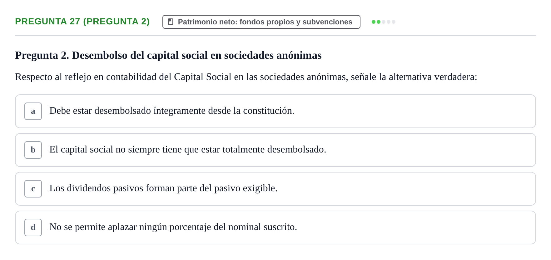 Enunciado: Pregunta 27 (Pregunta 2) · Comptabilitat II UB Examen Final de Contabilidad Financiera II (Parte 1)