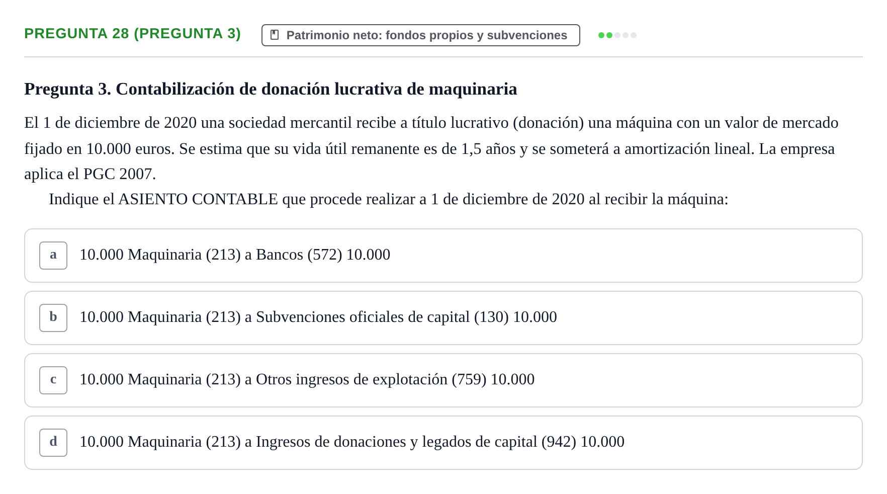 Enunciado: Pregunta 28 (Pregunta 3) · Comptabilitat II UB Examen Final de Contabilidad Financiera II (Parte 1)