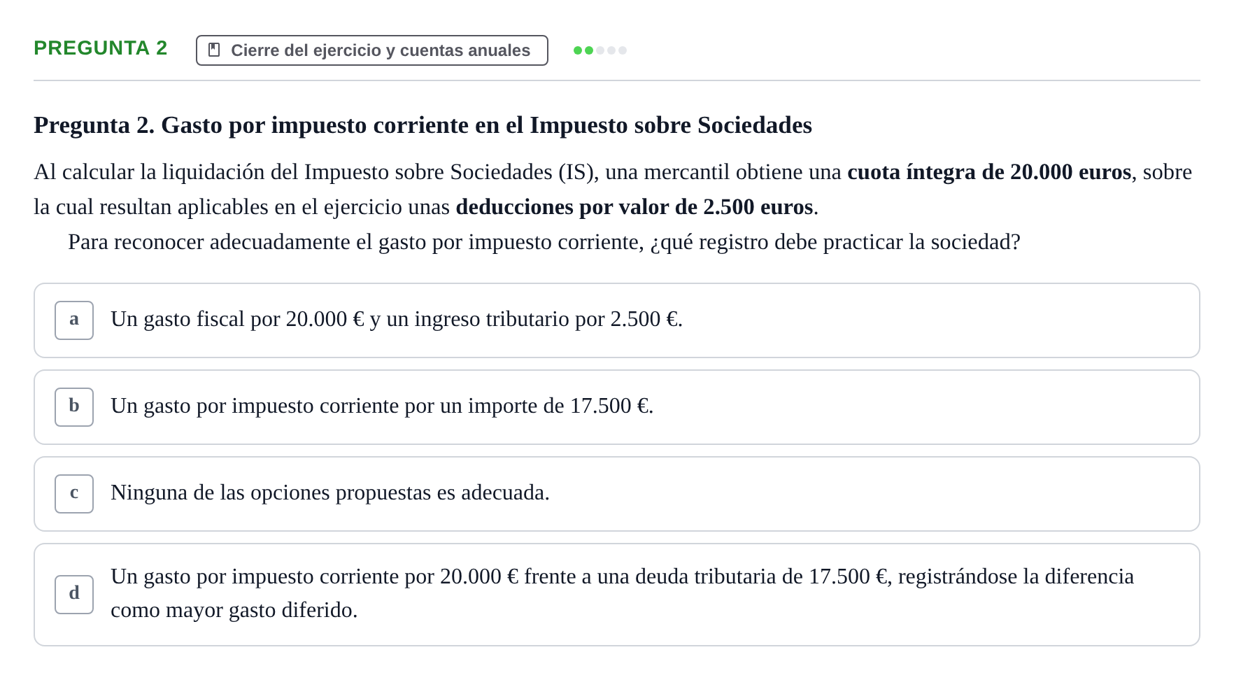 Enunciado: Pregunta 2 · Comptabilitat II UB Examen Final de Contabilidad Financiera II (Parte 1)