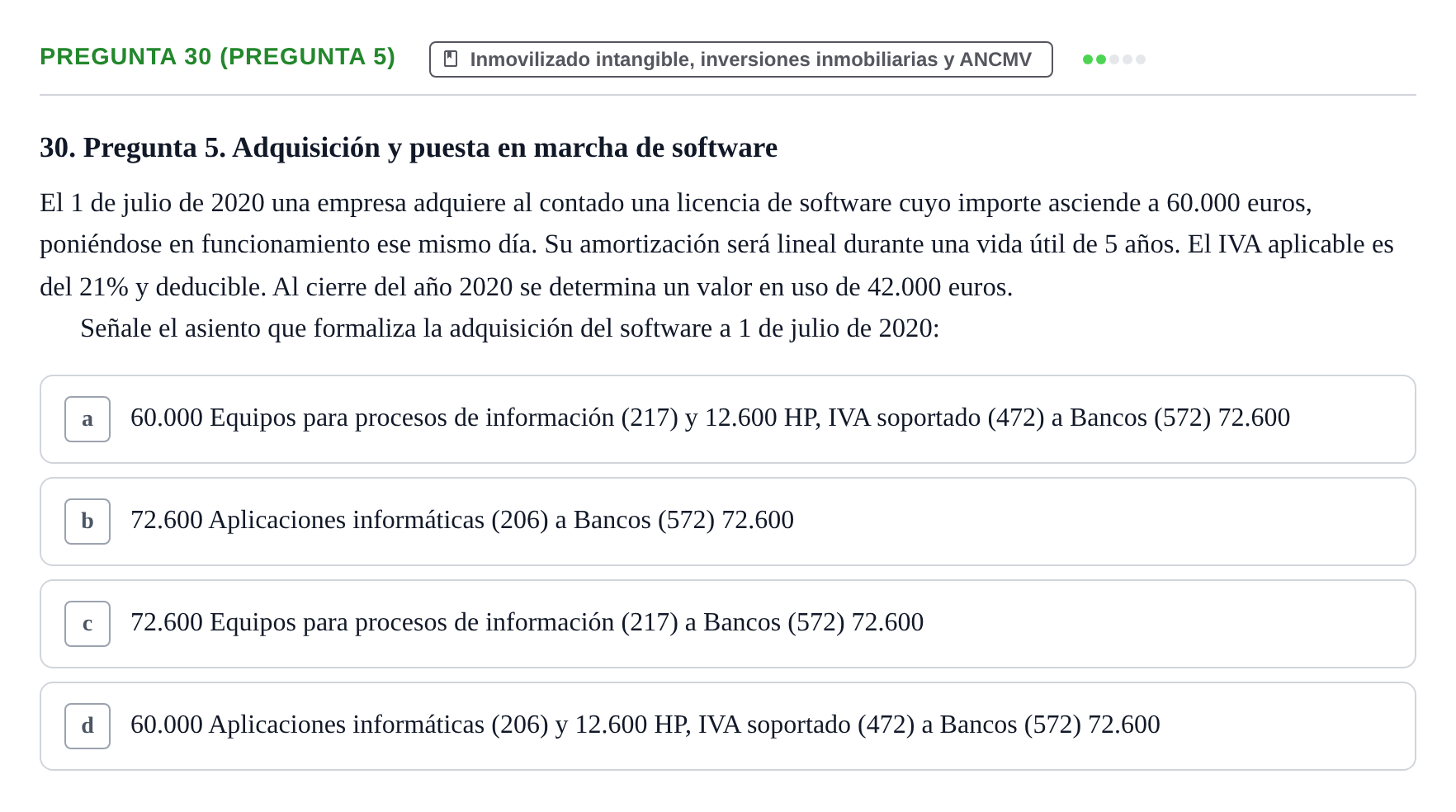Enunciado: Pregunta 30 (Pregunta 5) · Comptabilitat II UB Examen Final de Contabilidad Financiera II (Parte 1)