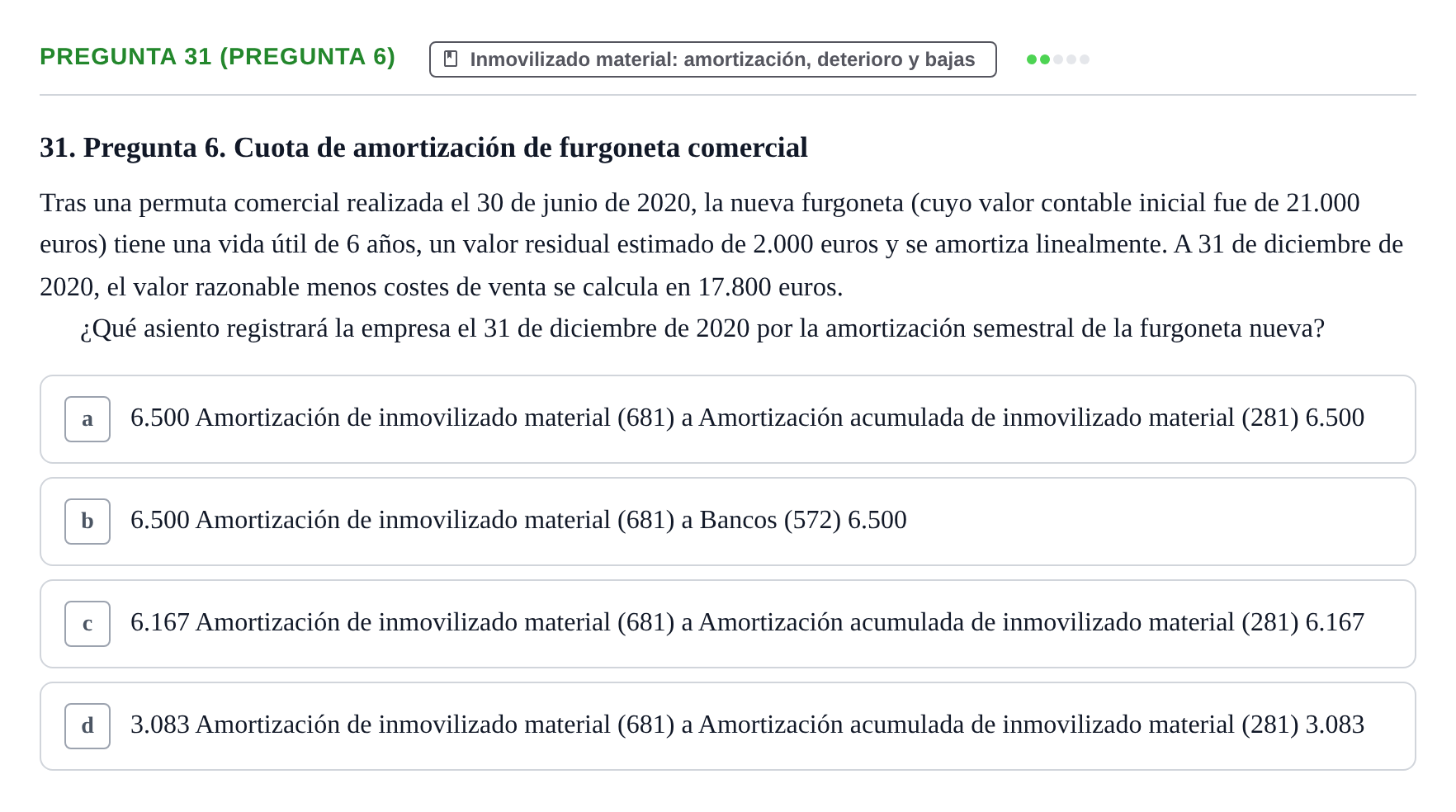 Enunciado: Pregunta 31 (Pregunta 6) · Comptabilitat II UB Examen Final de Contabilidad Financiera II (Parte 1)