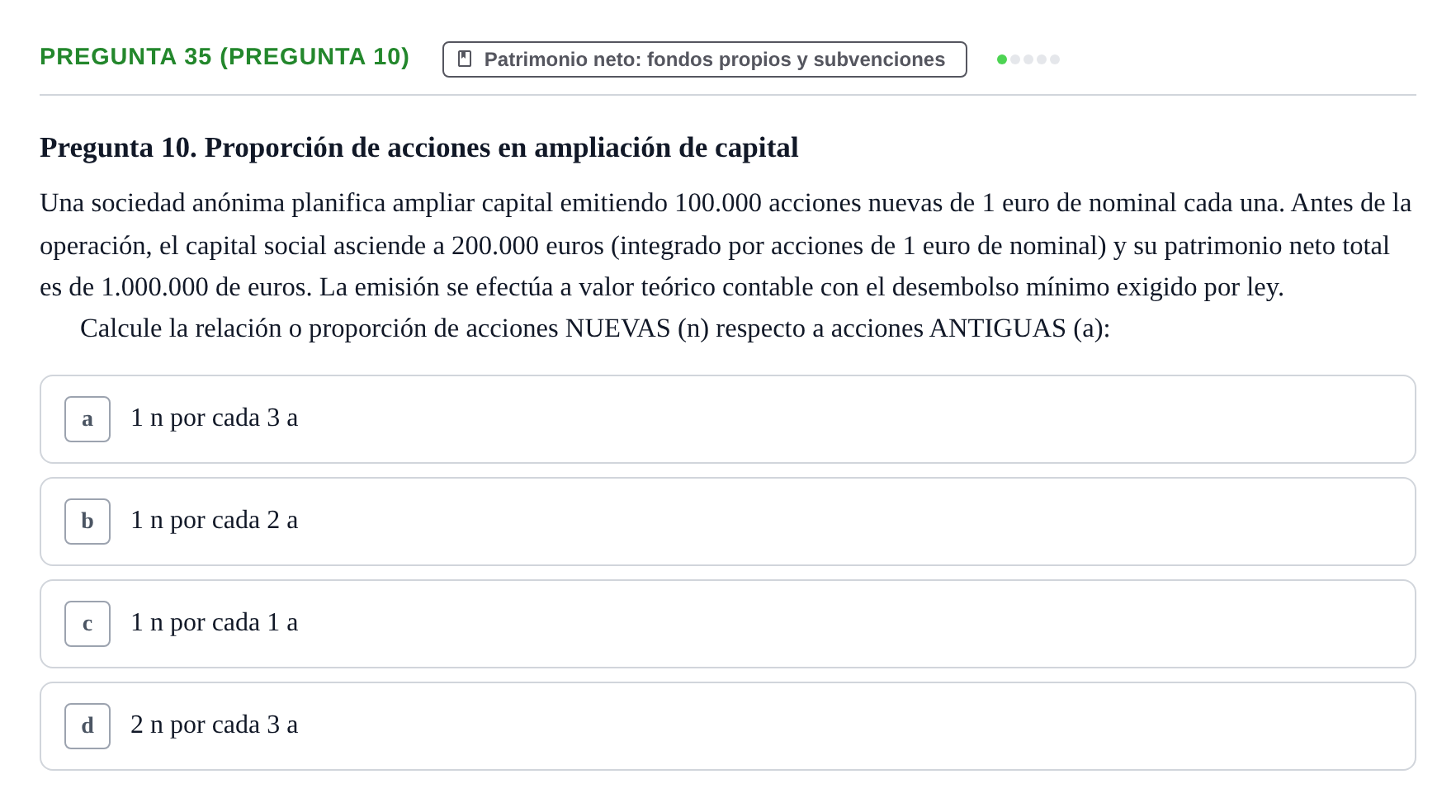 Enunciado: Pregunta 35 (Pregunta 10) · Comptabilitat II UB Examen Final de Contabilidad Financiera II (Parte 1)