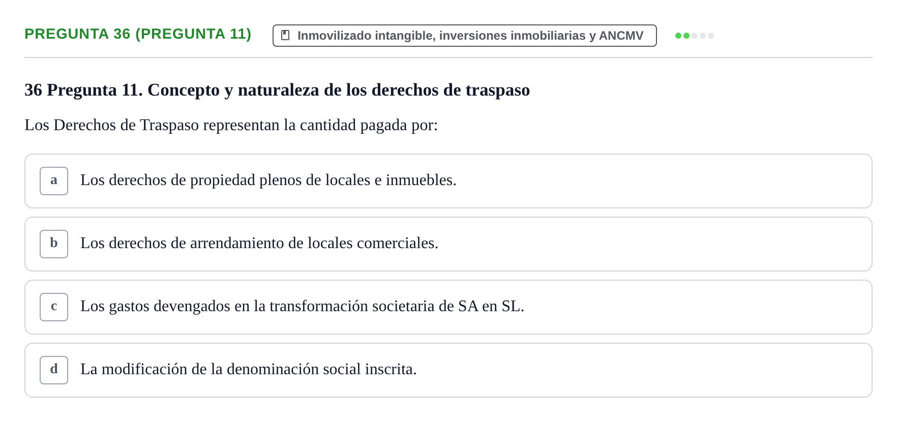Enunciado: Pregunta 36 (Pregunta 11) · Comptabilitat II UB Examen Final de Contabilidad Financiera II (Parte 1)