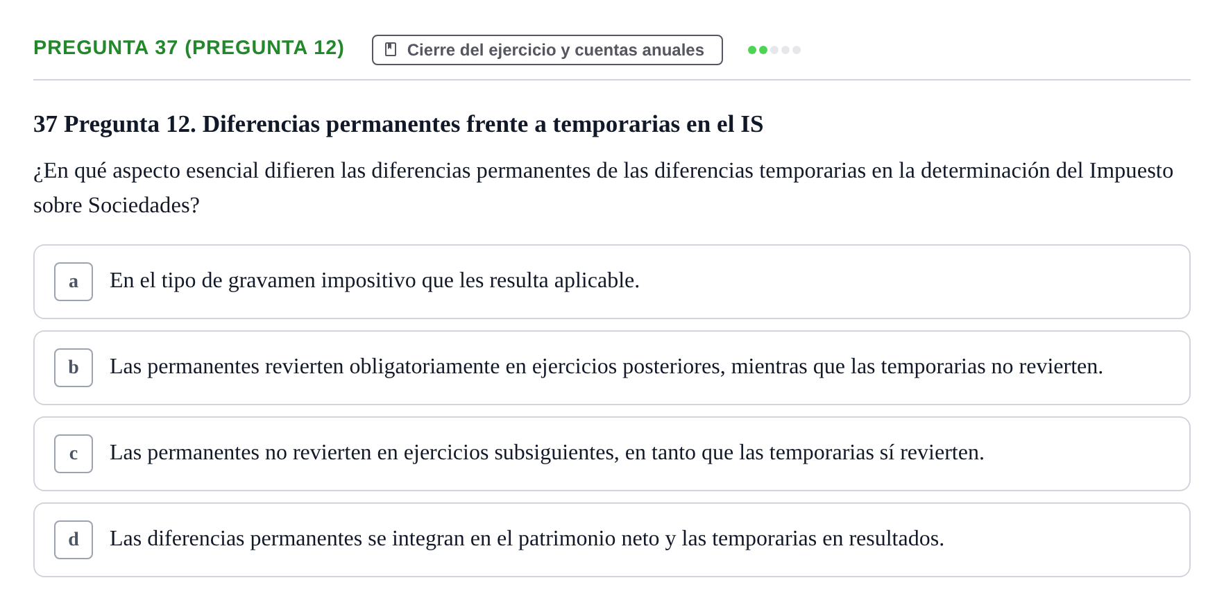 Enunciado: Pregunta 37 (Pregunta 12) · Comptabilitat II UB Examen Final de Contabilidad Financiera II (Parte 1)