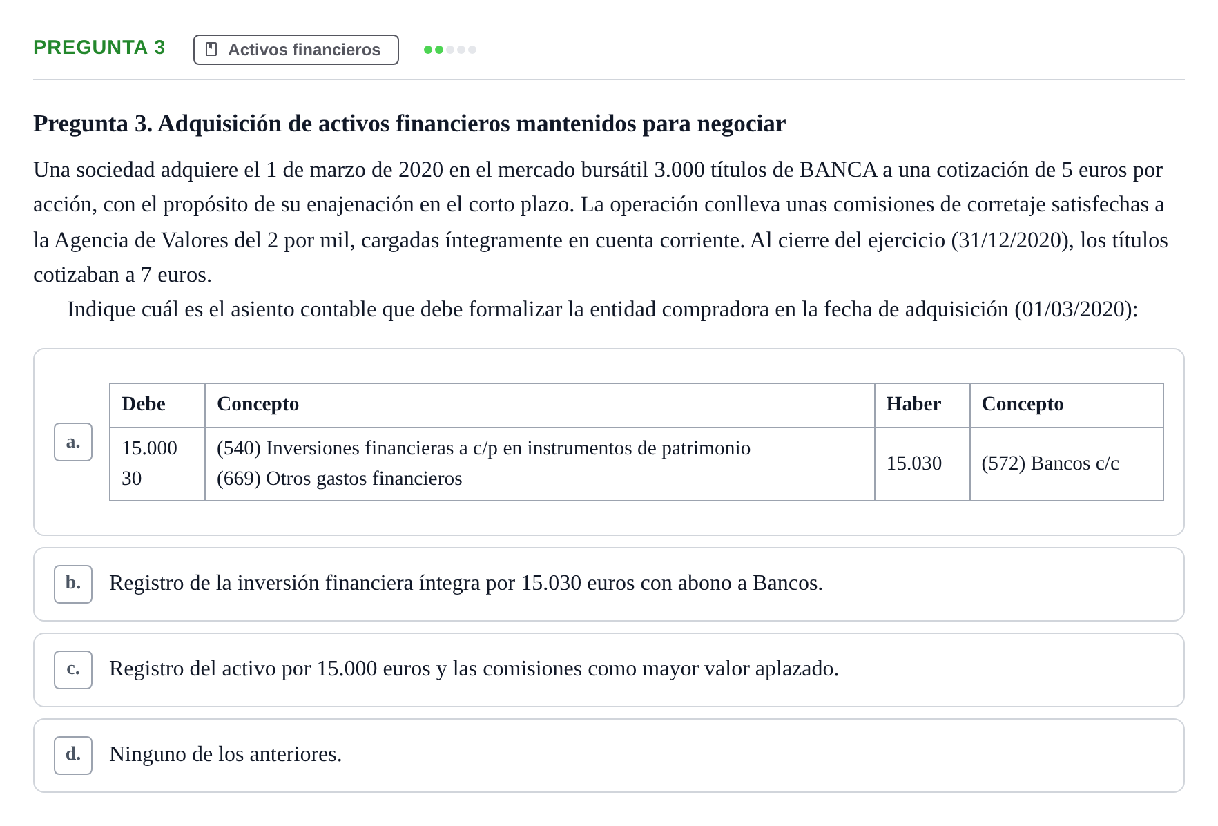 Enunciado: Pregunta 3 · Comptabilitat II UB Examen Final de Contabilidad Financiera II (Parte 1)