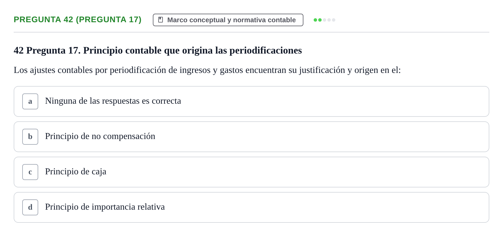 Enunciado: Pregunta 42 (Pregunta 17) · Comptabilitat II UB Examen Final de Contabilidad Financiera II (Parte 1)