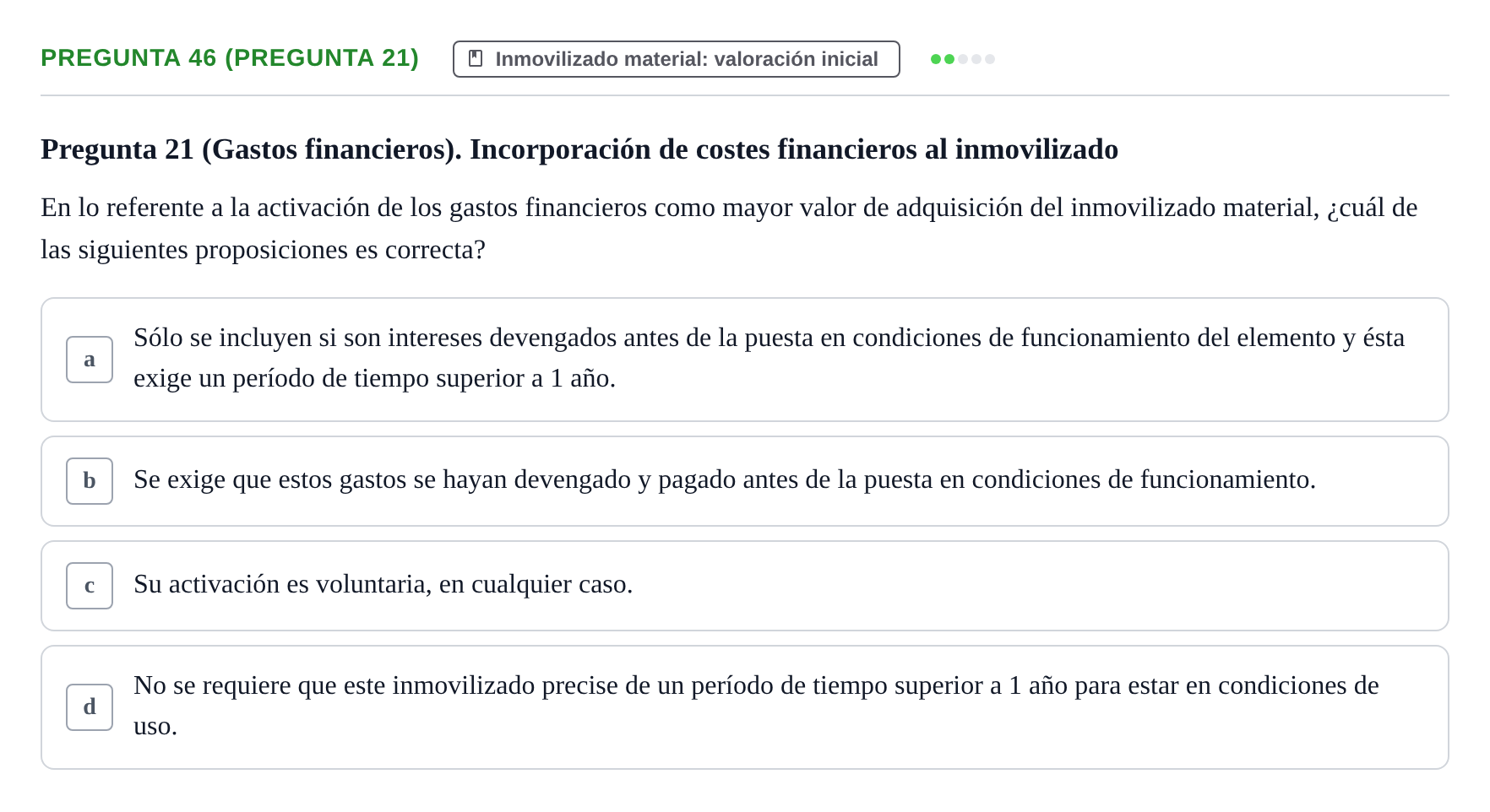 Enunciado: Pregunta 46 (Pregunta 21) · Comptabilitat II UB Examen Final de Contabilidad Financiera II (Parte 1)