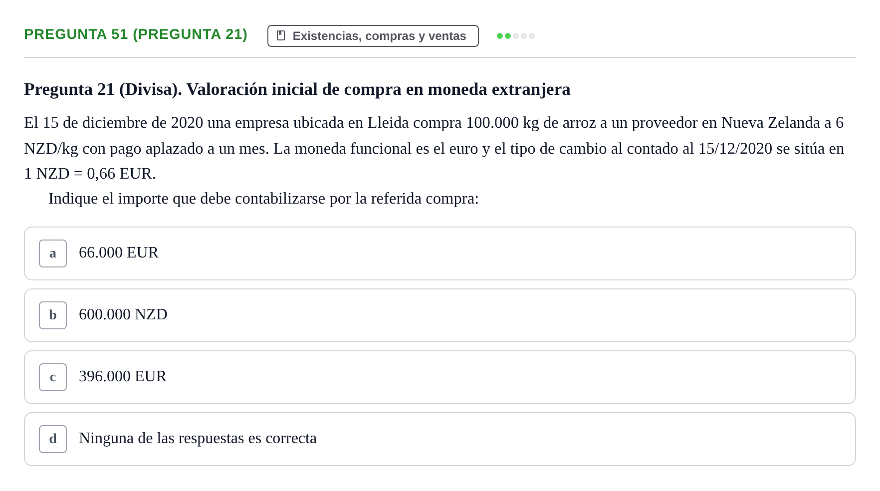 Enunciado: Pregunta 51 (Pregunta 21) · Comptabilitat II UB Examen Final de Contabilidad Financiera II (Parte 1)