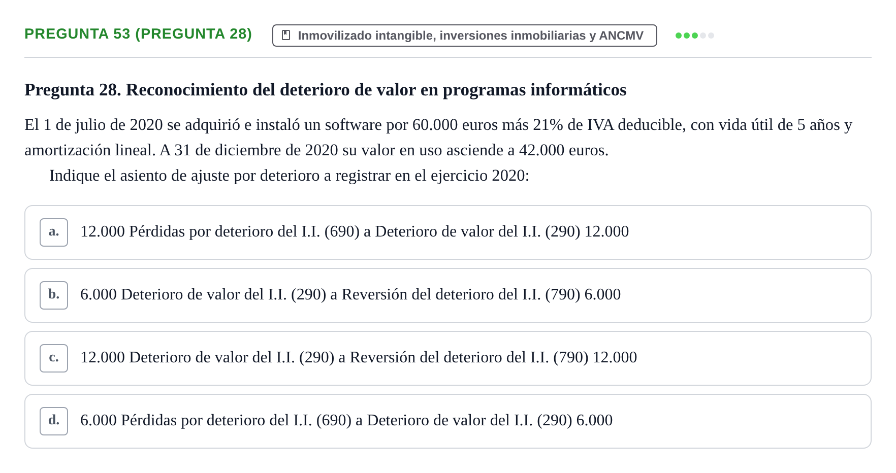 Enunciado: Pregunta 53 (Pregunta 28) · Comptabilitat II UB Examen Final de Contabilidad Financiera II (Parte 1)