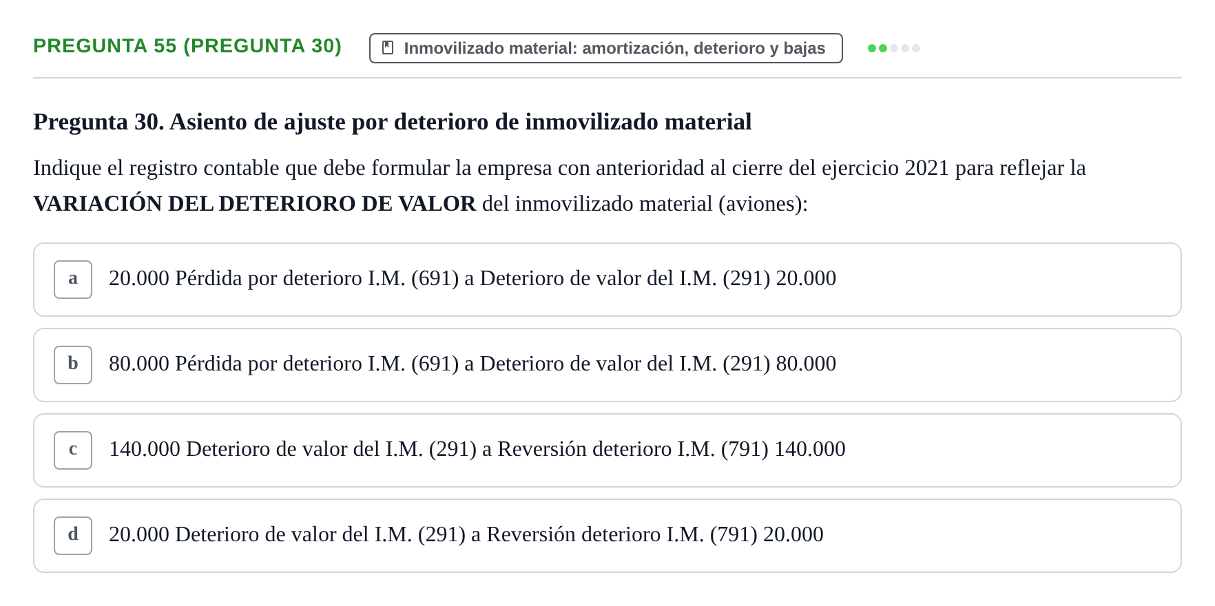 Enunciado: Pregunta 55 (Pregunta 30) · Comptabilitat II UB Examen Final de Contabilidad Financiera II (Parte 1)