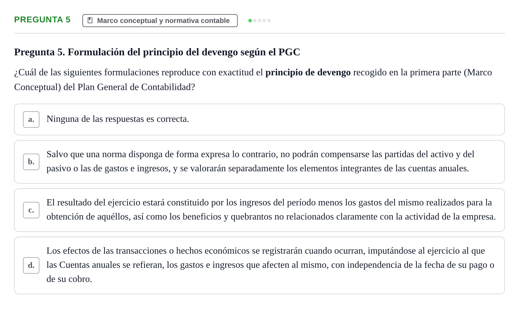 Enunciado: Pregunta 5 · Comptabilitat II UB Examen Final de Contabilidad Financiera II (Parte 1)