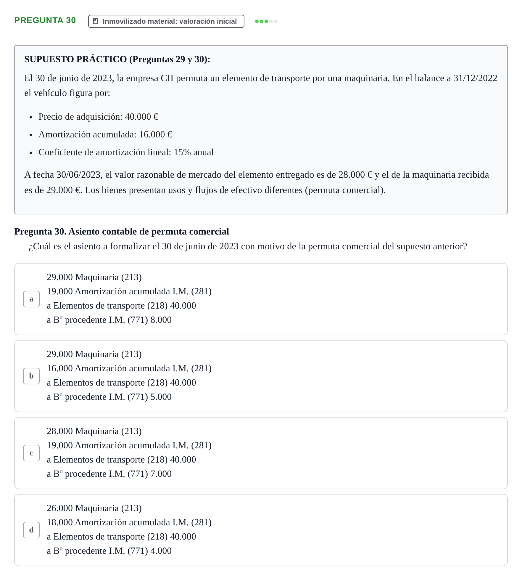 Enunciado: Pregunta 30 · Comptabilitat II UB Examen Final de Enero: Test Evaluación Única
