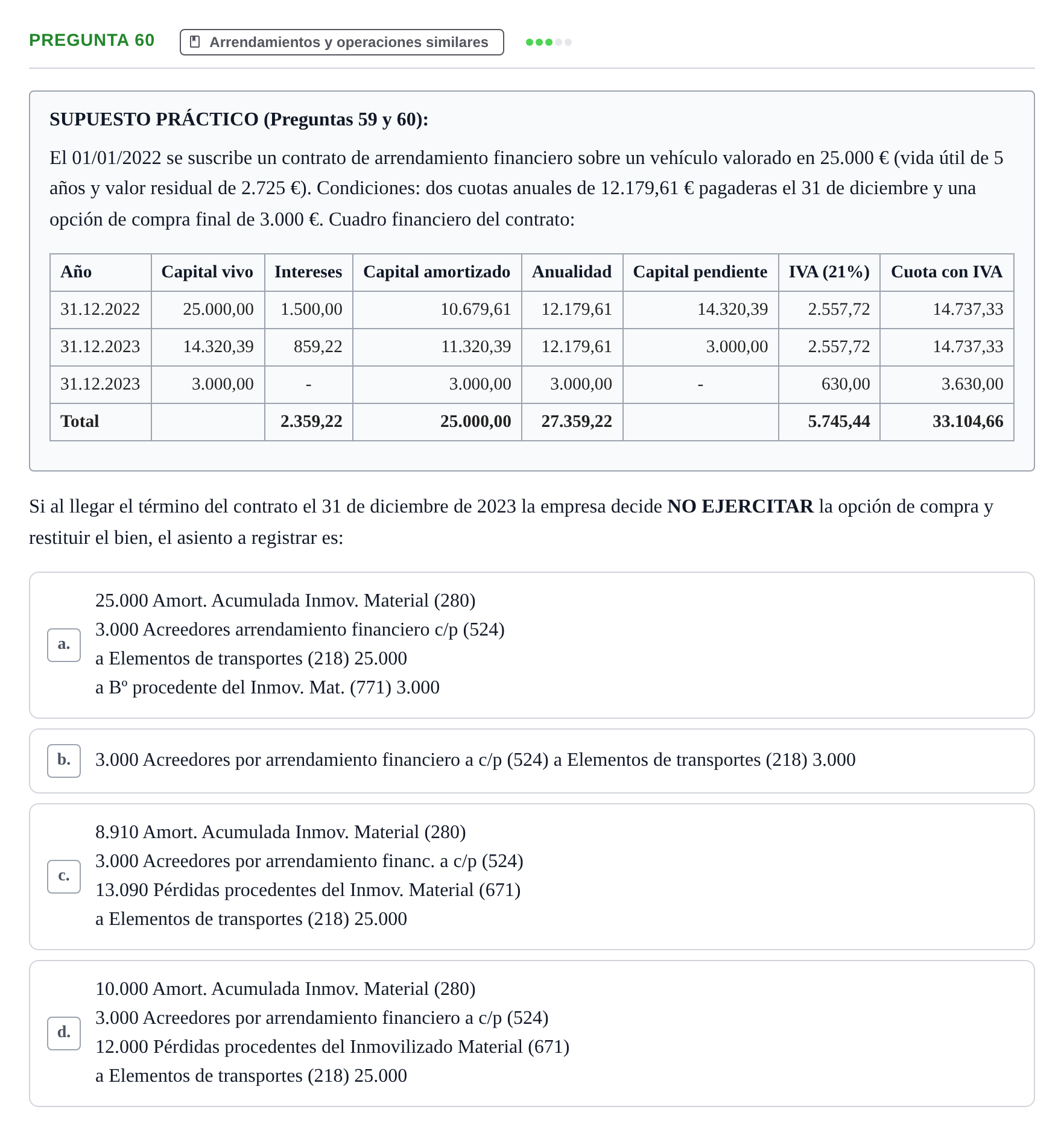 Enunciado: Pregunta 60 · Comptabilitat II UB Examen Final de Enero: Test Evaluación Única