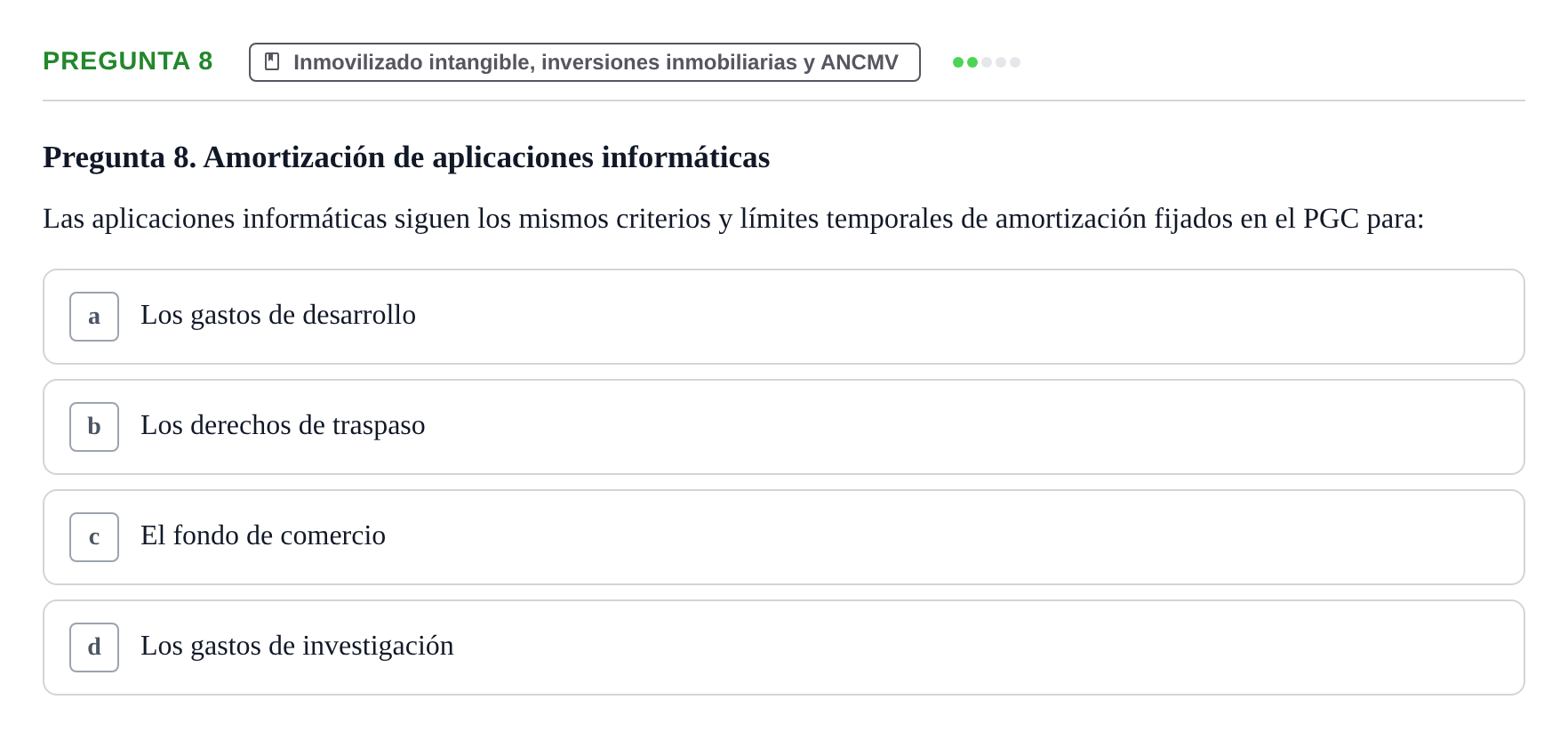 Enunciado: Pregunta 8 · Comptabilitat II UB Examen Final de Enero: Test Evaluación Única