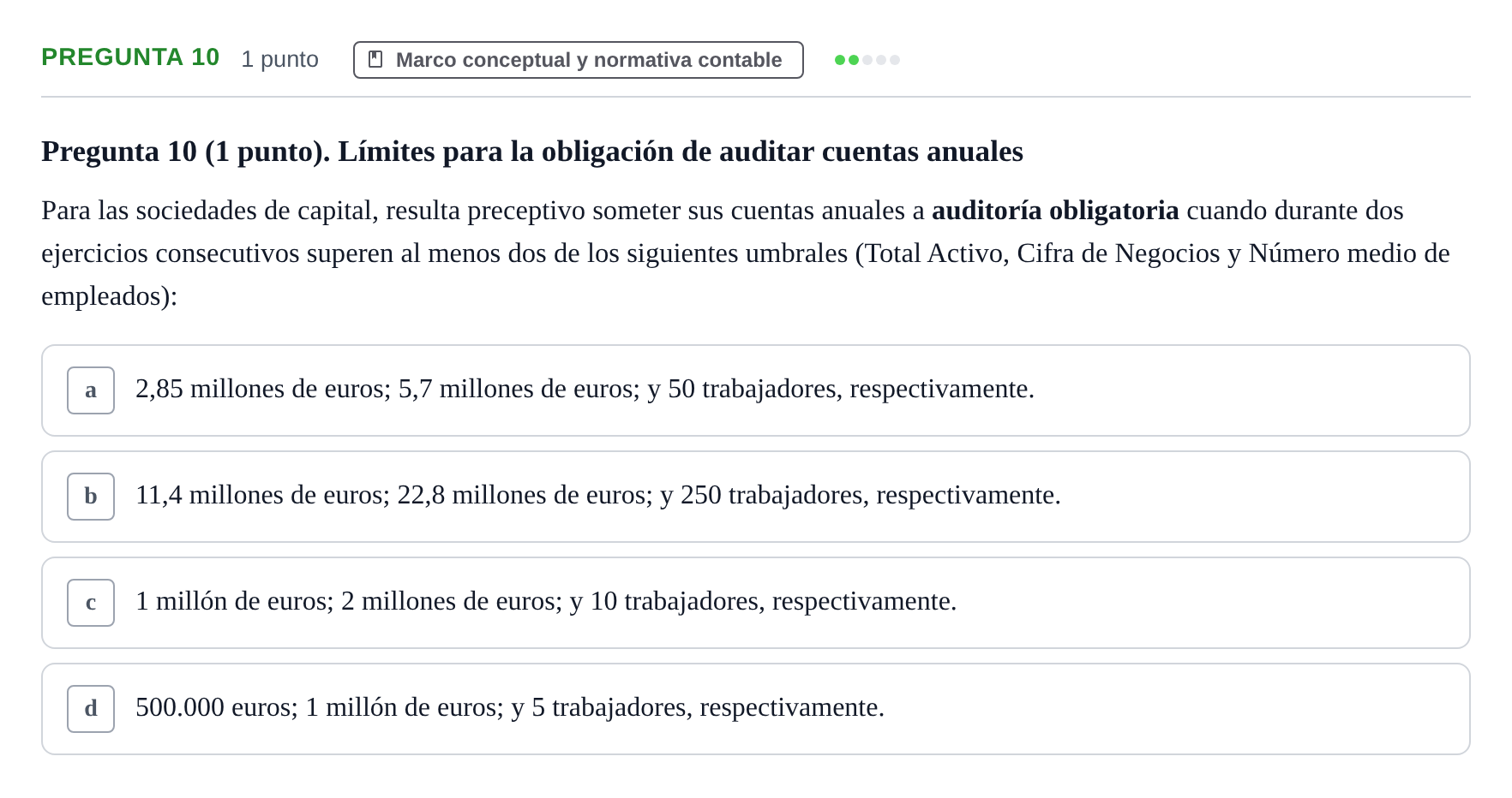 Enunciado: Pregunta 10 · Comptabilitat II UB 2007