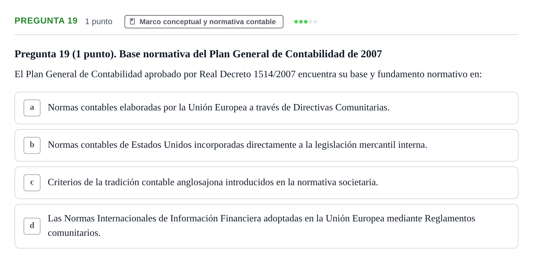 Enunciado: Pregunta 19 · Comptabilitat II UB 2007